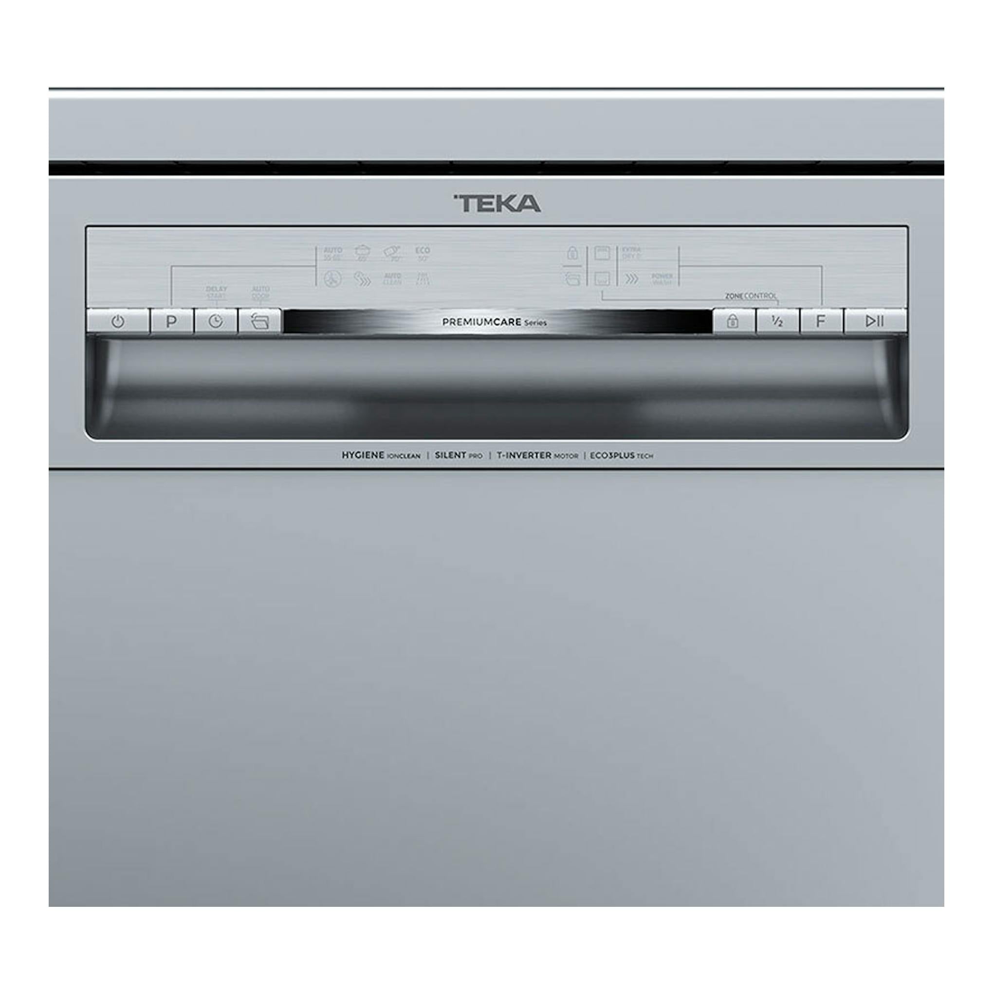 Lavavajillas Teka DFS76860 Inox, vista frontal, panel en acero inoxidable con controles superiores.