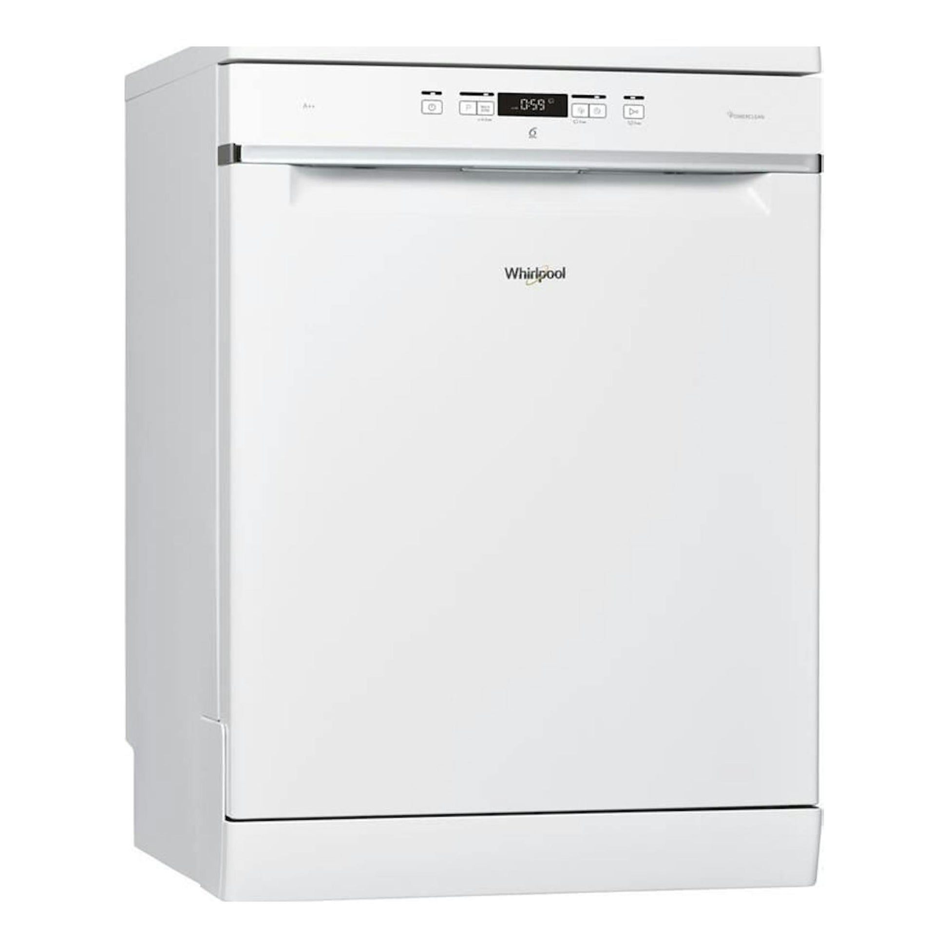 Lavavajillas Whirlpool WFC3C26P blanco, vista frontal, con panel de control superior.