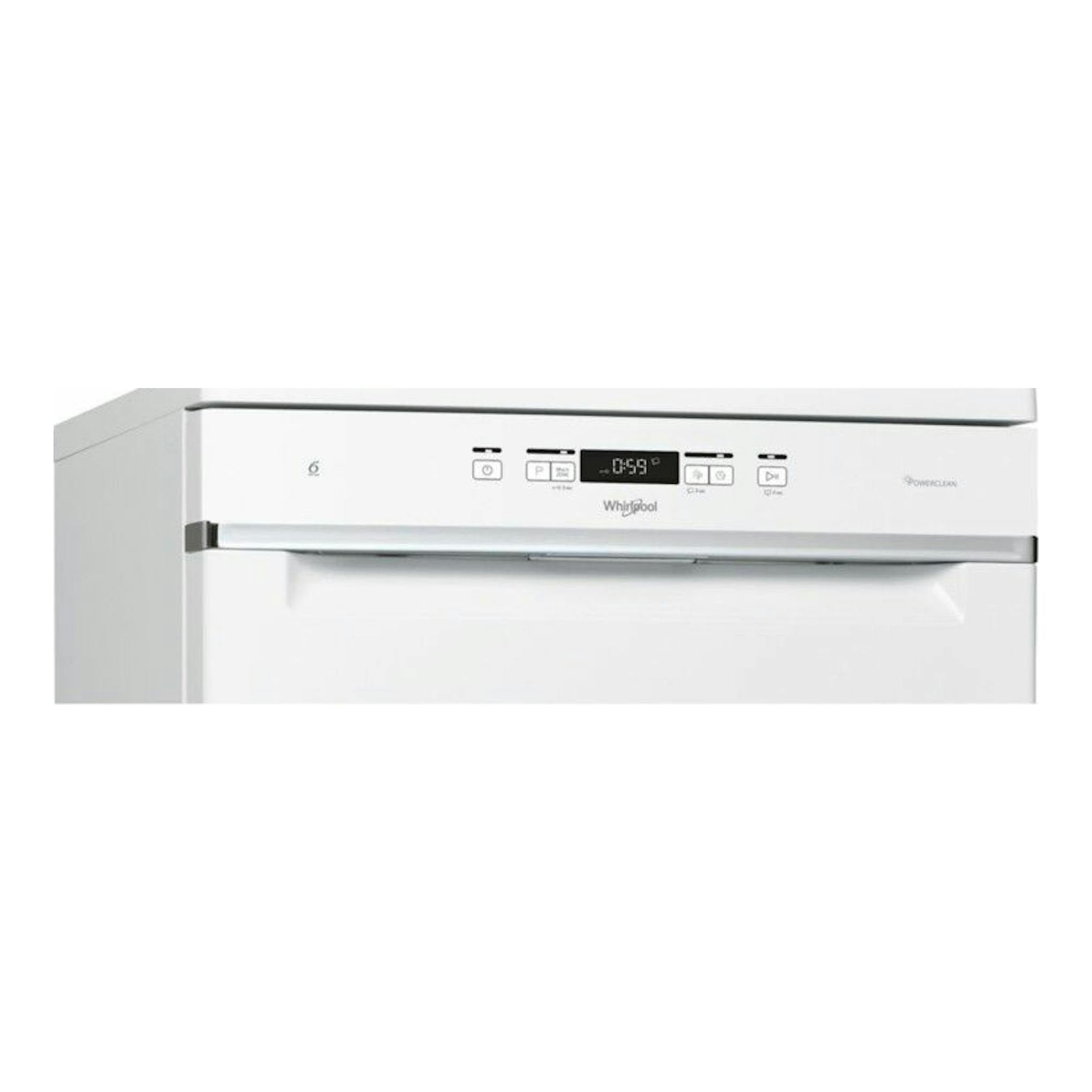 Lavavajillas Whirlpool WFC3C33PF blanco, vista frontal parcial del panel de control.