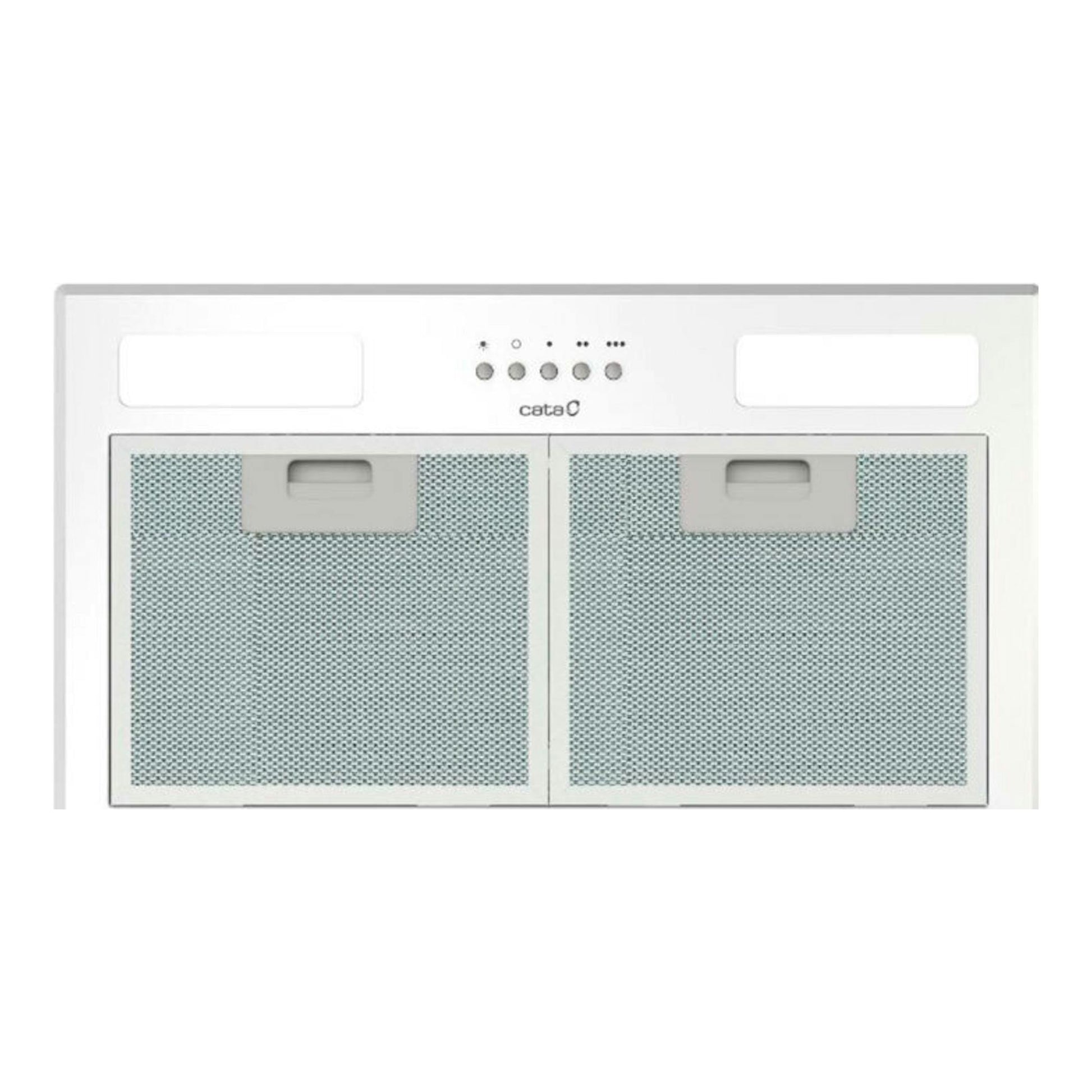 Grupo filtrante Cata GTPLUS45WH/M blanco, vista frontal con dos filtros metálicos y panel de control.