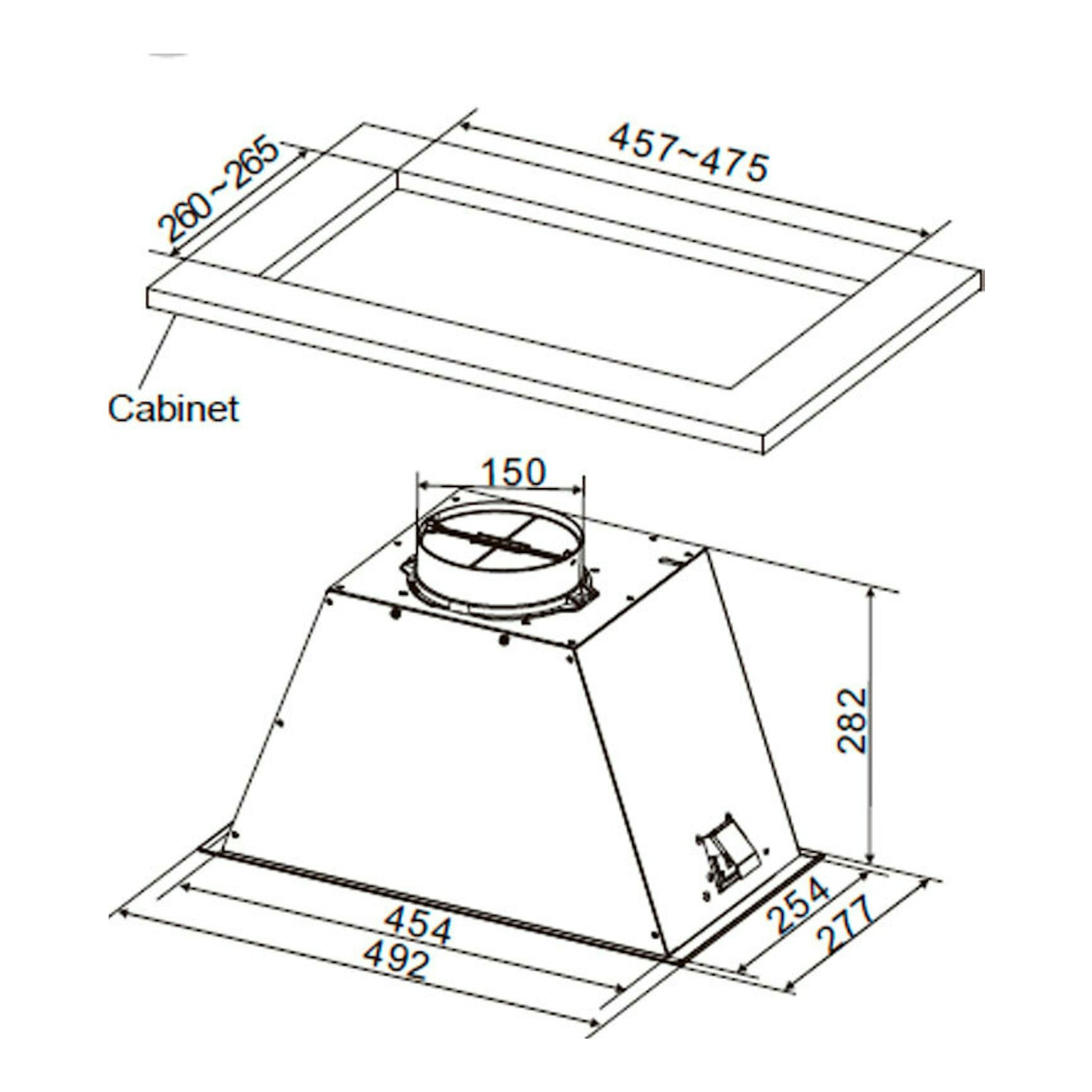 Esquema técnico del grupo filtrante Cata GTPLUS45WH/M blanco, vista isométrica con medidas.