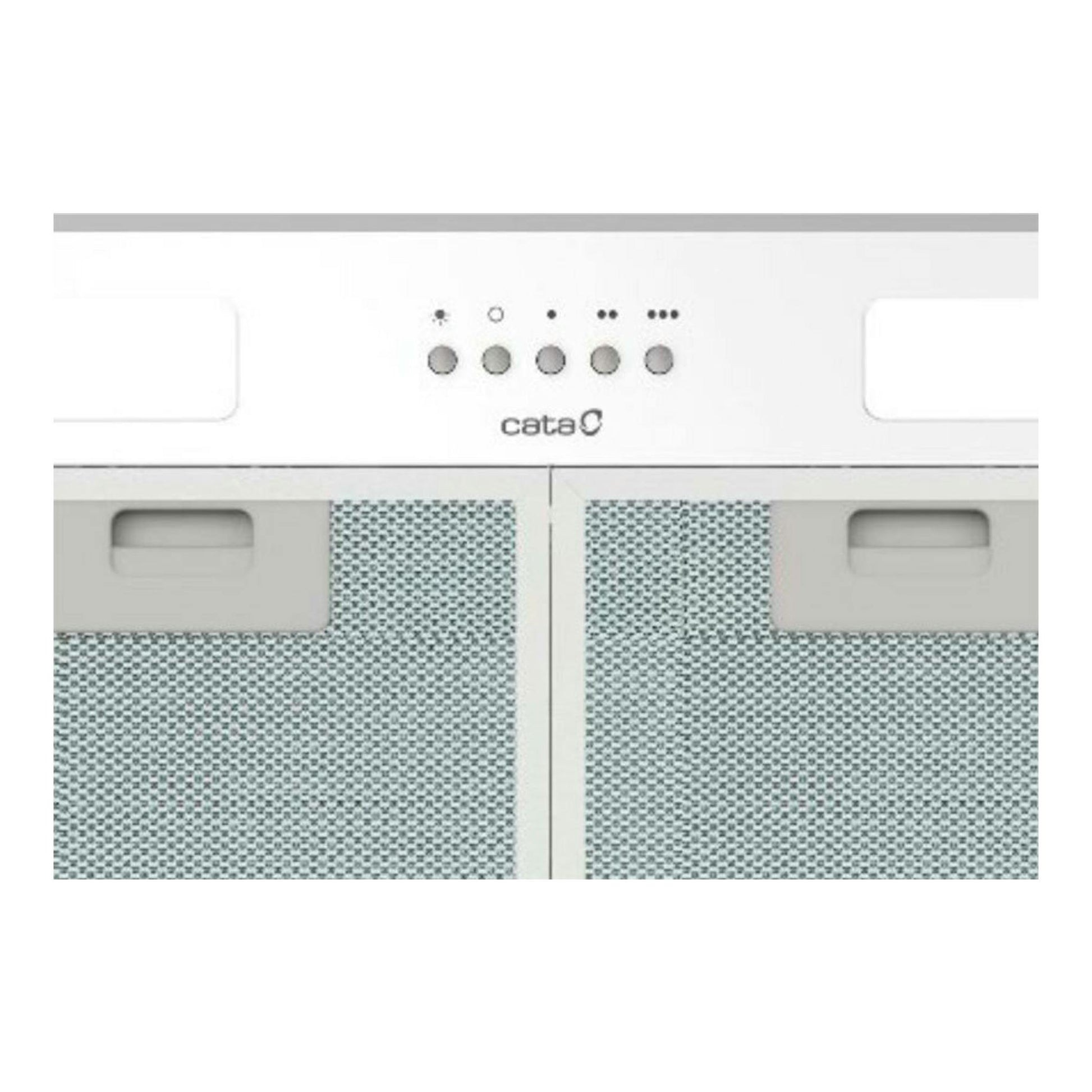 Grupo filtrante Cata GTPLUS45WH/M blanco, vista frontal con panel de mandos y dos filtros metálicos.
