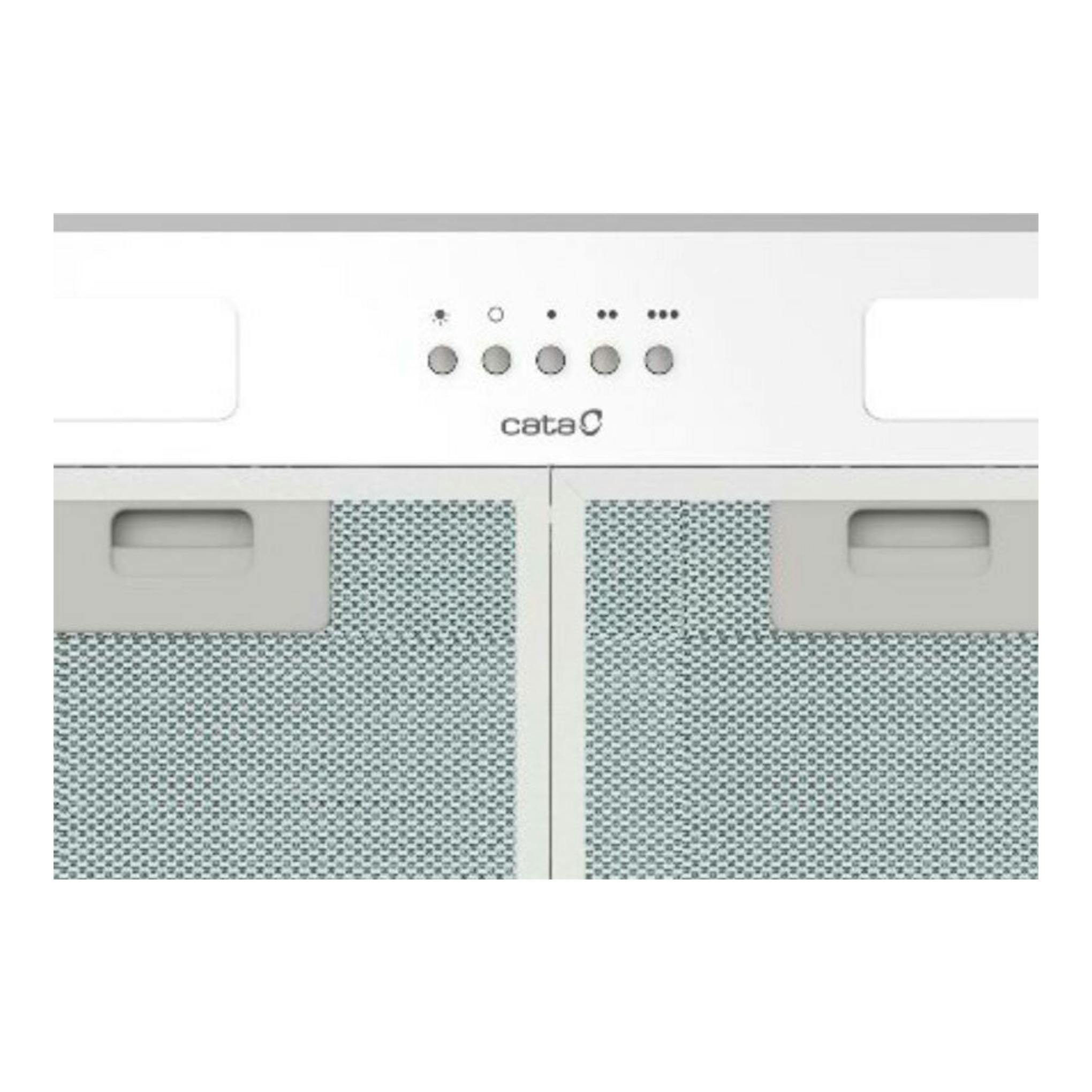 Grupo filtrante Cata GTPLUS45WH/M blanco, vista frontal con panel de mandos y dos filtros metálicos.