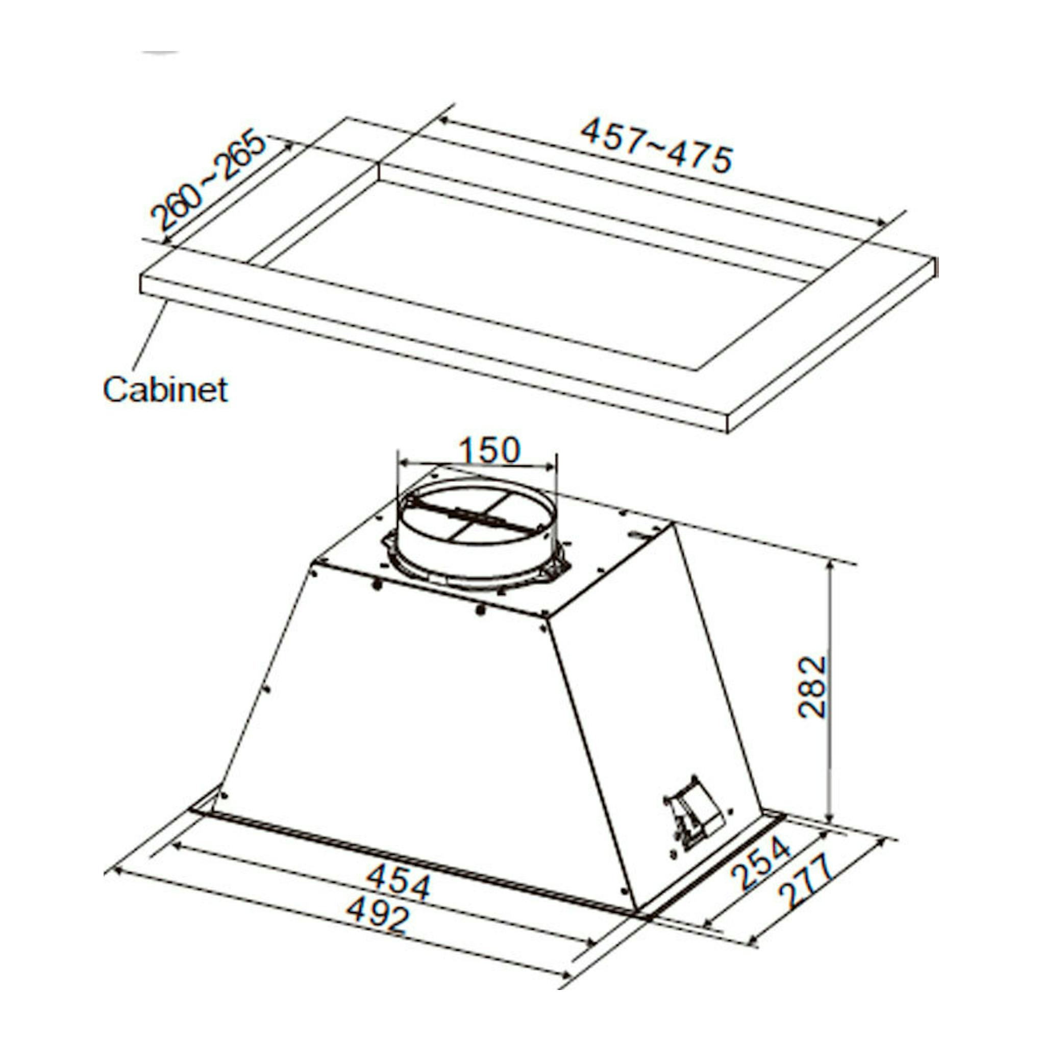 Grupo filtrante Cata GTPLUS45X/M inox, dibujo técnico en perspectiva con medidas.