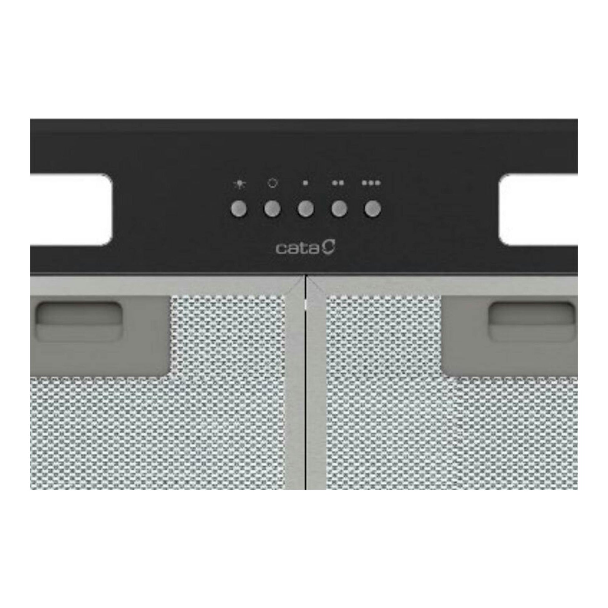 Grupo filtrante Cata GTPLUS45BK/M negro, vista frontal con panel negro y filtros metálicos plateados.