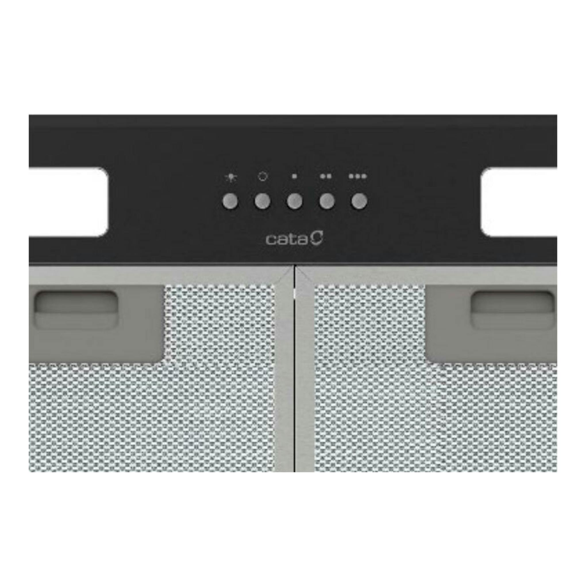 Grupo filtrante Cata GTPLUS45BK/M negro, vista frontal con panel negro y filtros metálicos plateados.