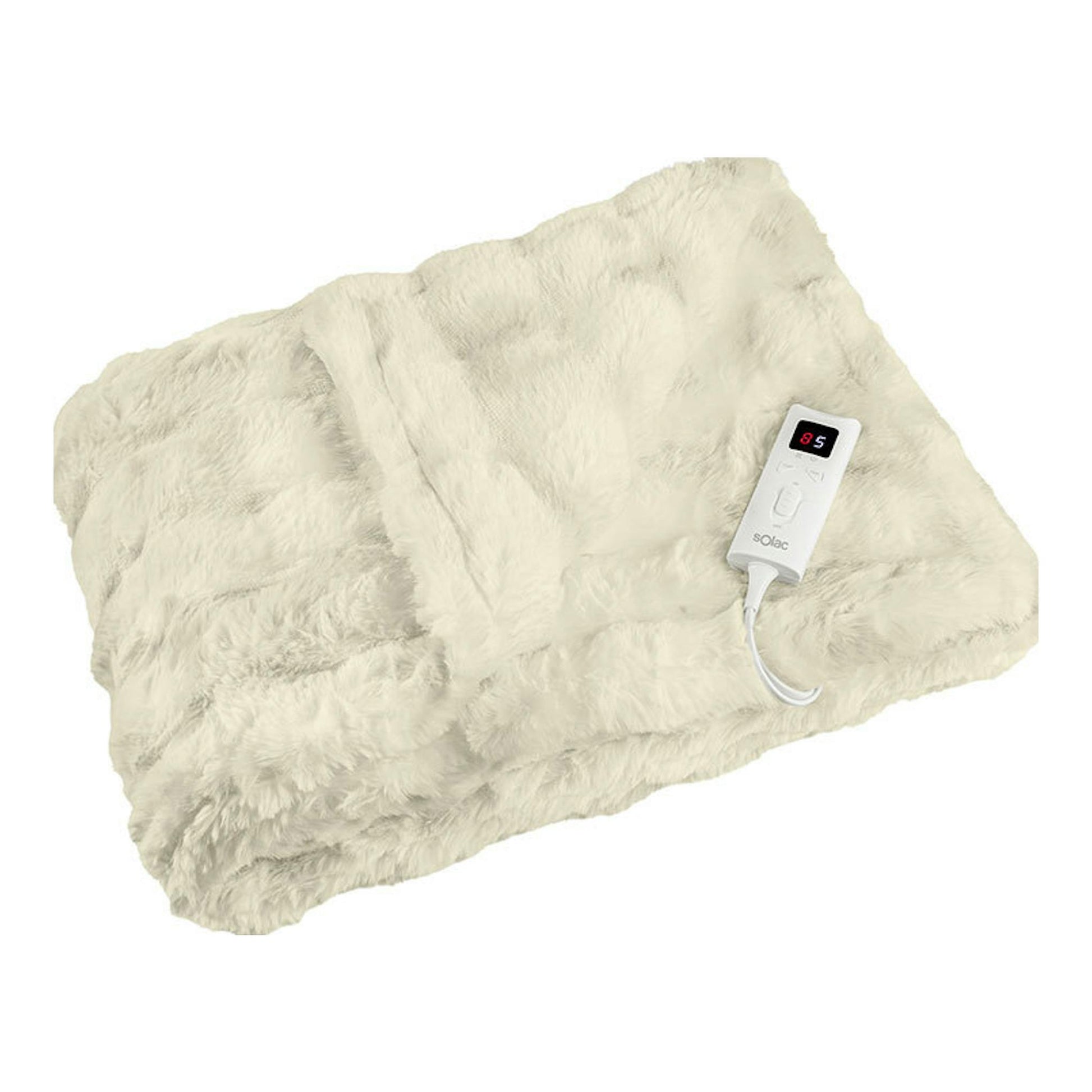 Manta eléctrica Solac Krakovia CT8708 beige, vista frontal, con mando blanco.