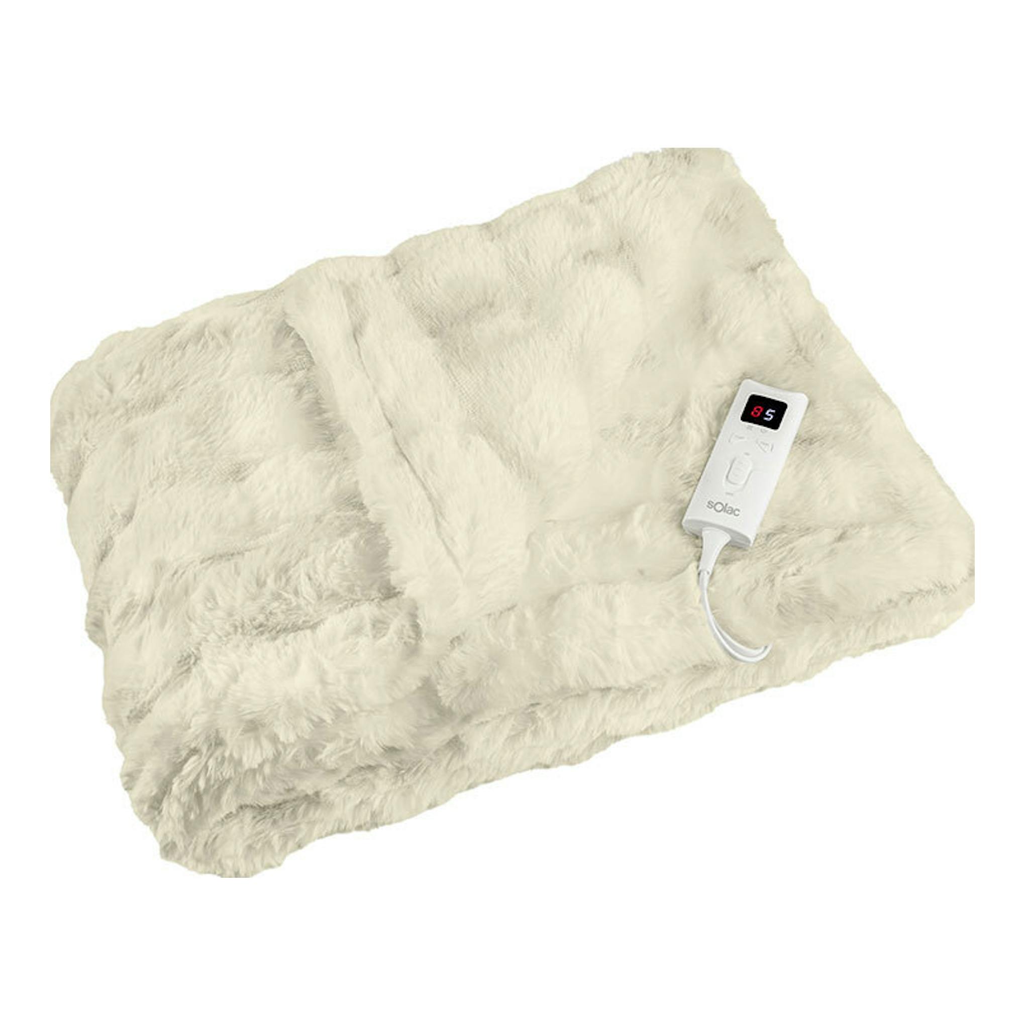 Manta eléctrica Solac Krakovia CT8708 beige, vista frontal, con mando blanco.