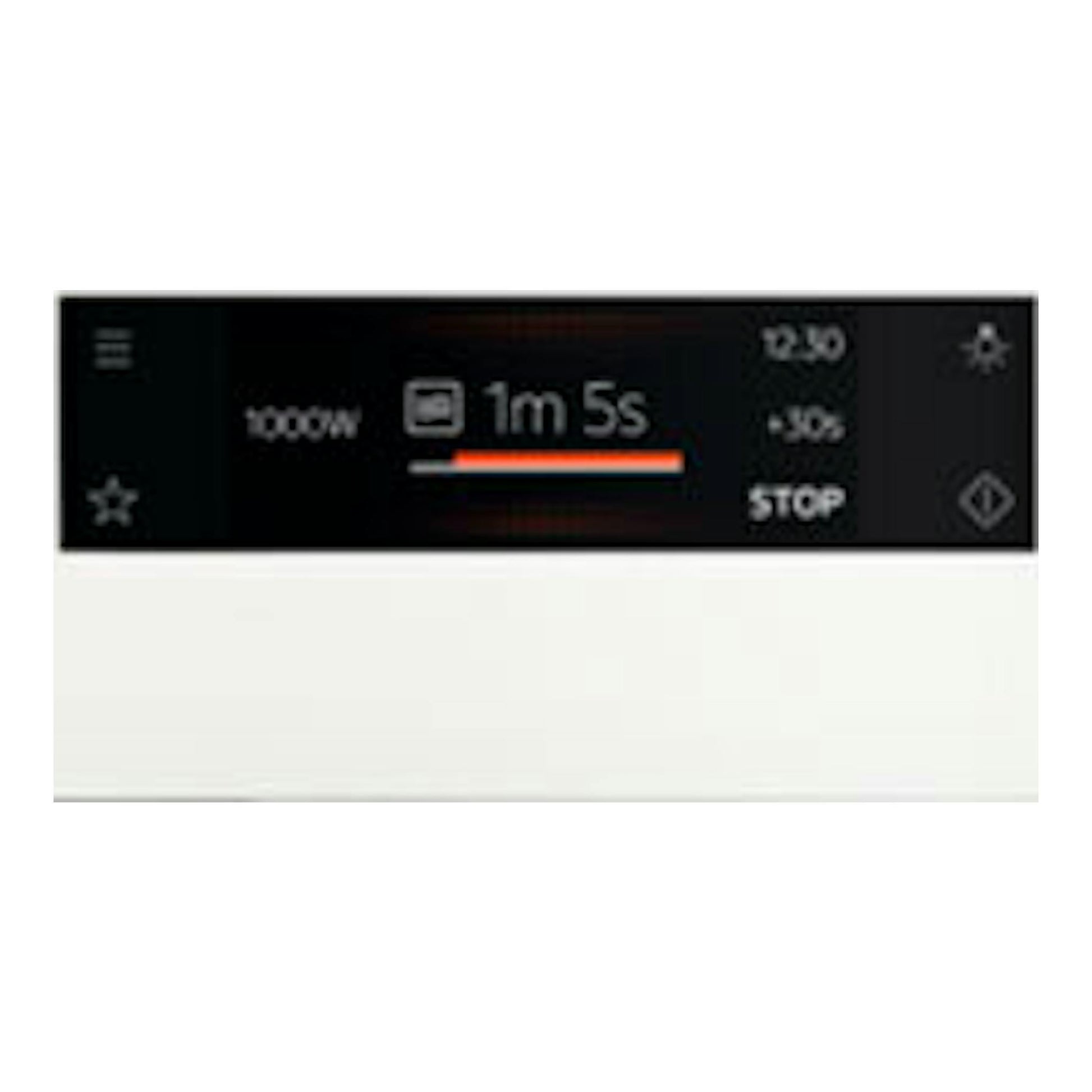 Microondas AEG KMK721880W blanco, vista frontal, con panel digital negro central.