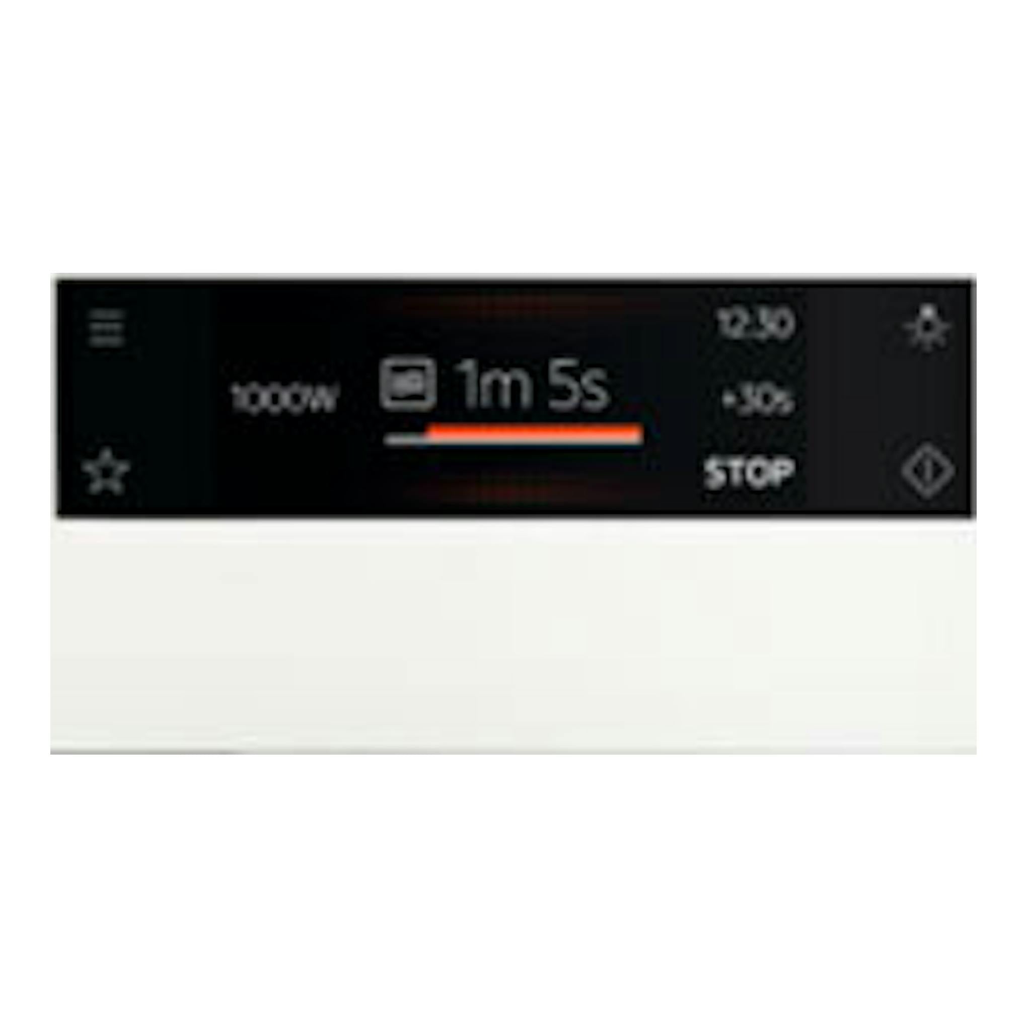 Microondas AEG KMK721880W blanco, vista frontal, con panel digital negro central.