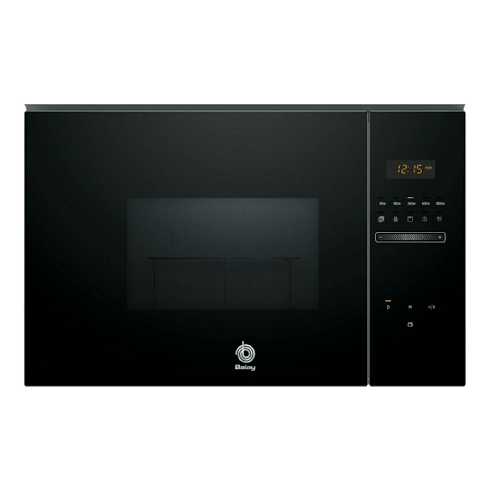 Microondas empotrado Balay 3CG5172N2 negro, vista frontal con panel digital a la derecha.