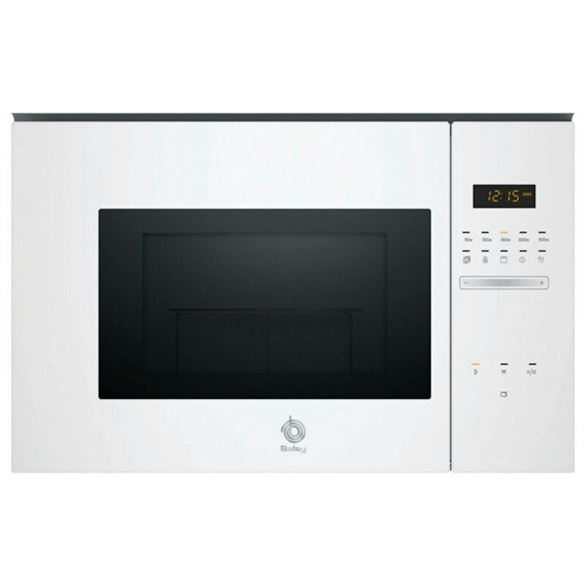 Microondas Balay 3CG5175B2 blanco, vista frontal, con puerta negra y panel derecho.