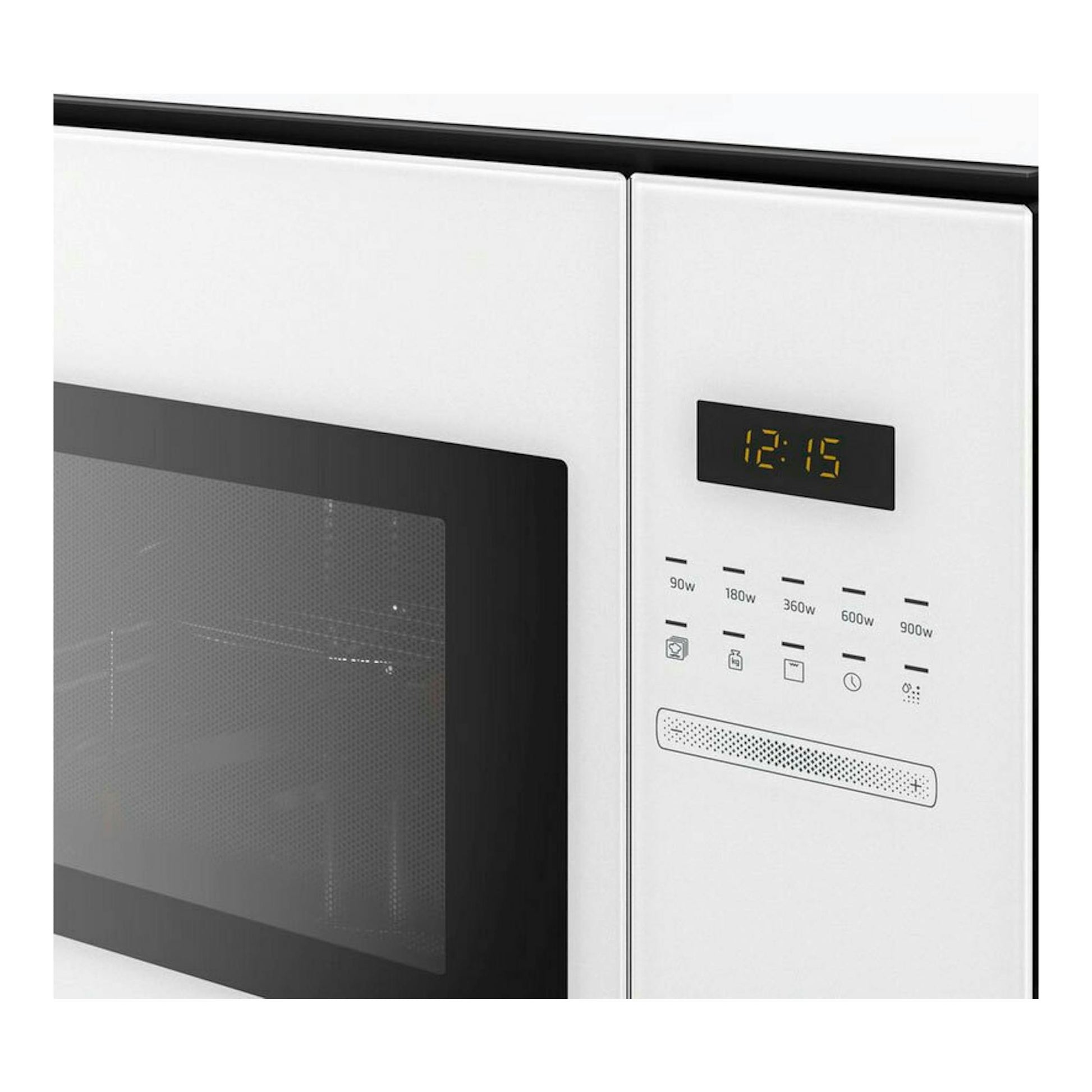 Microondas Balay 3CG5175B2 blanco, vista frontal parcial empotrada, con display digital y panel táctil.