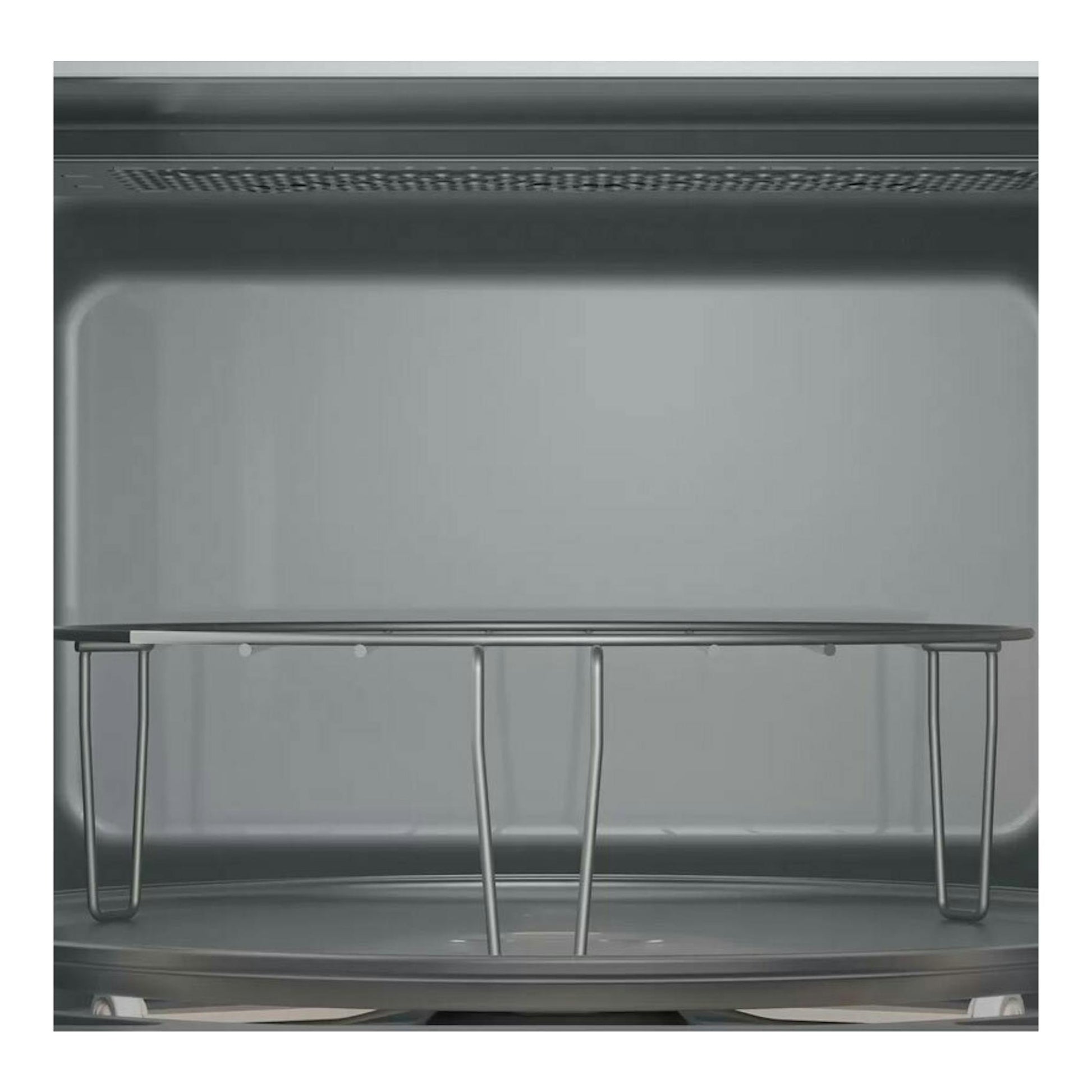 Interior de microondas Balay 3CG6112X3 inox, vista frontal, con plato giratorio y rejilla metálica.