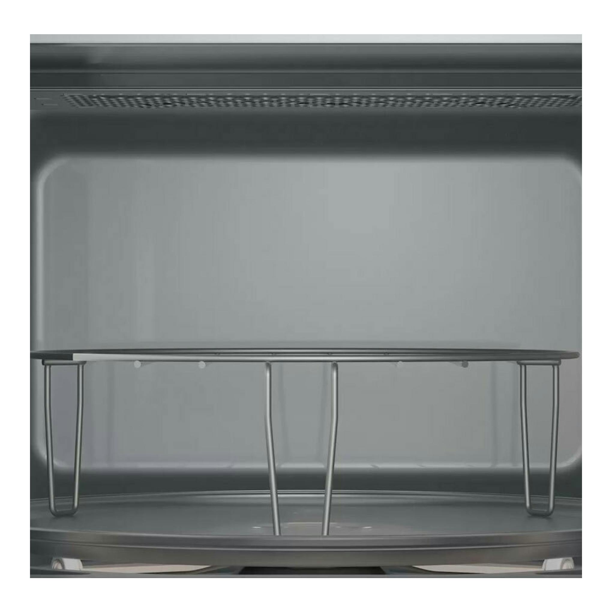 Interior de microondas Balay 3CG6112X3 inox, vista frontal, con plato giratorio y rejilla metálica.