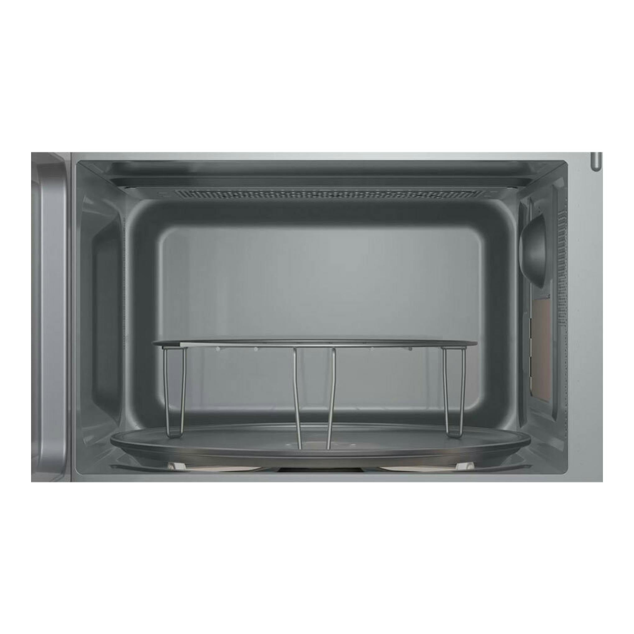 Interior de microondas Balay 3WG3112X2, vista frontal, cavidad gris con plato giratorio y rejilla.