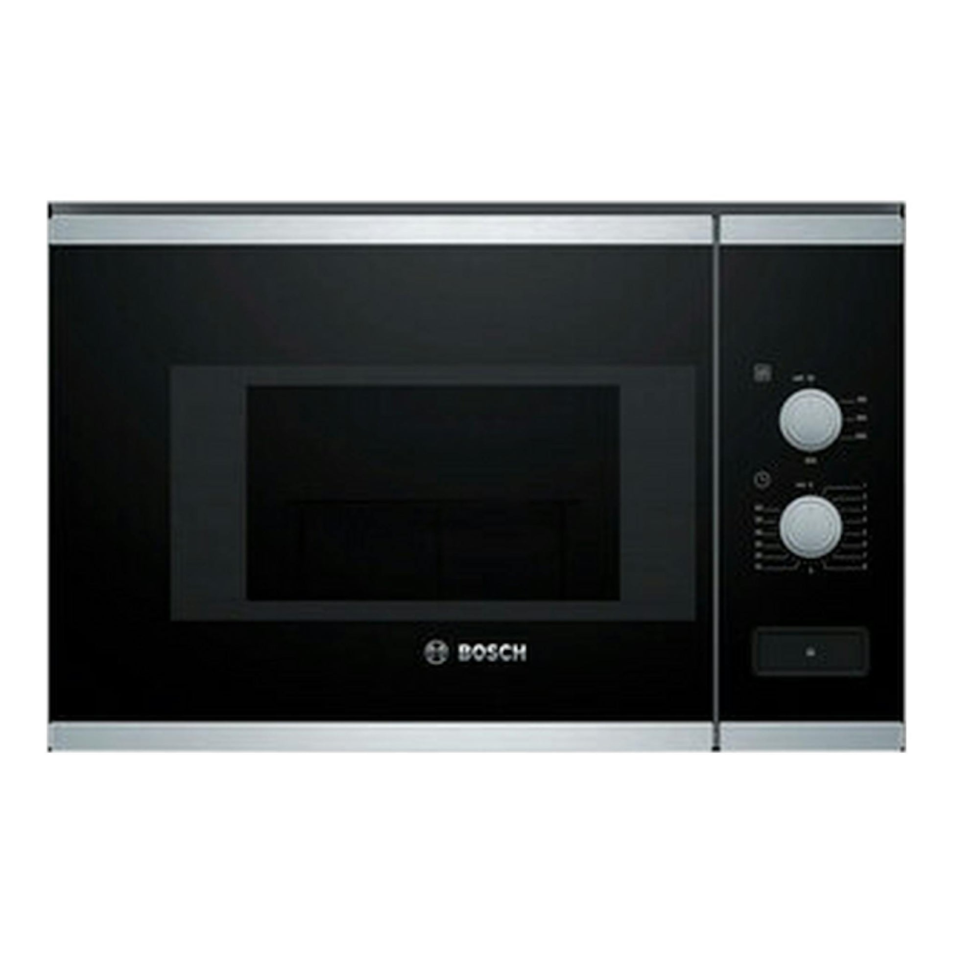 Microondas empotrable Bosch BFL520MS0 negro, vista frontal con panel de mandos a la derecha.