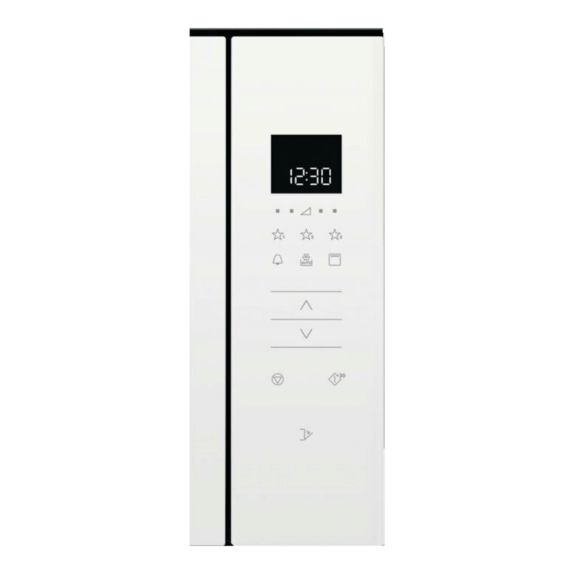 Microondas Electrolux KMFD172TEW blanco, vista frontal parcial con panel táctil y display digital.