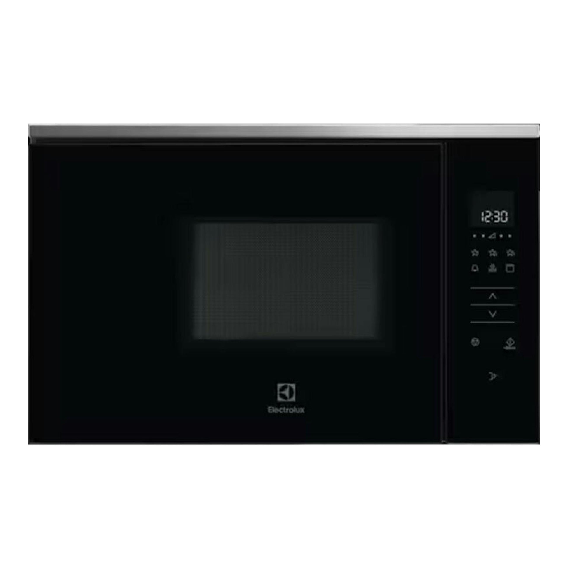 Microondas Electrolux KMFD172TEX negro, vista frontal, con puerta negra y panel digital a la derecha.