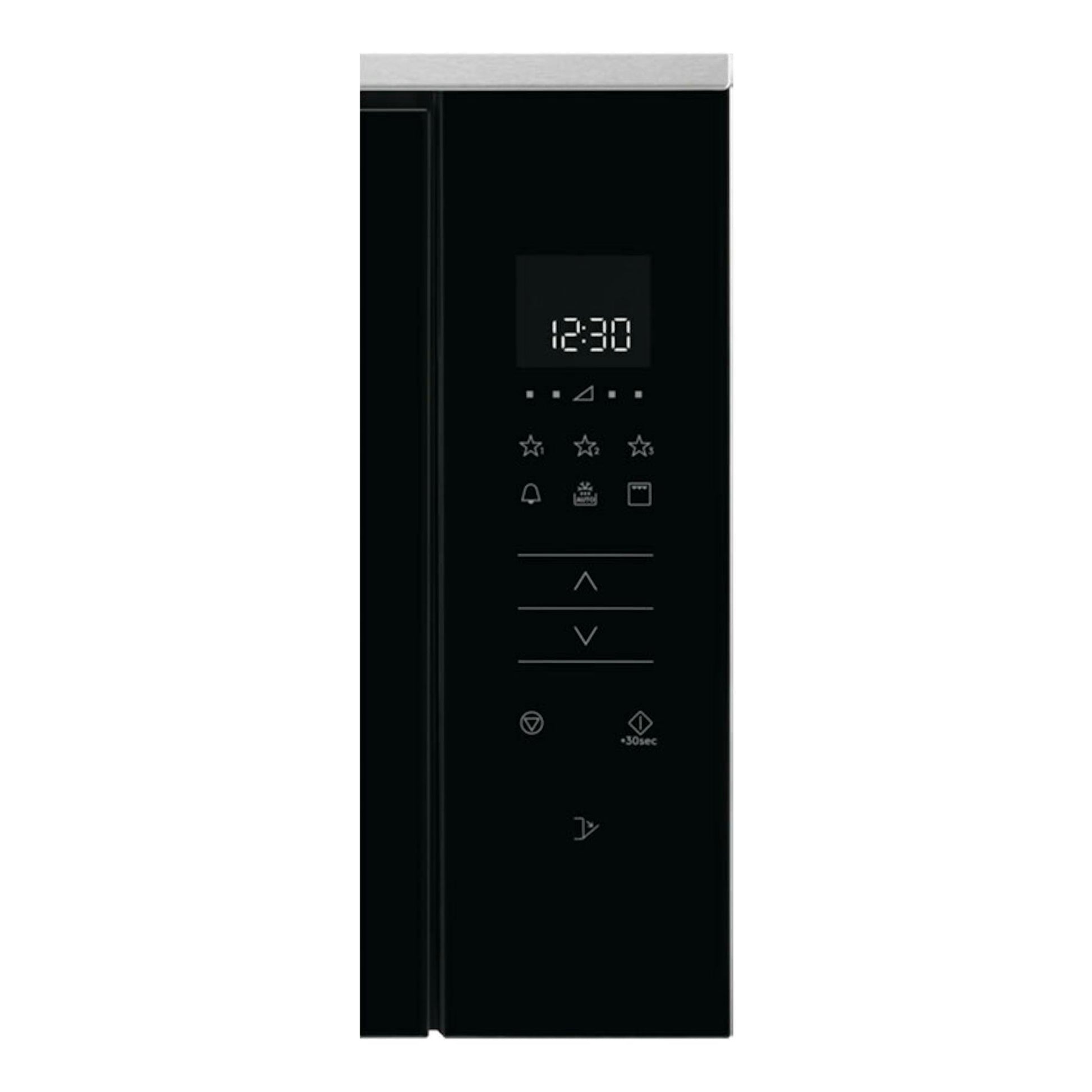 Microondas Electrolux KMFD172TEX negro, vista frontal, panel digital negro con pantalla y botones táctiles.