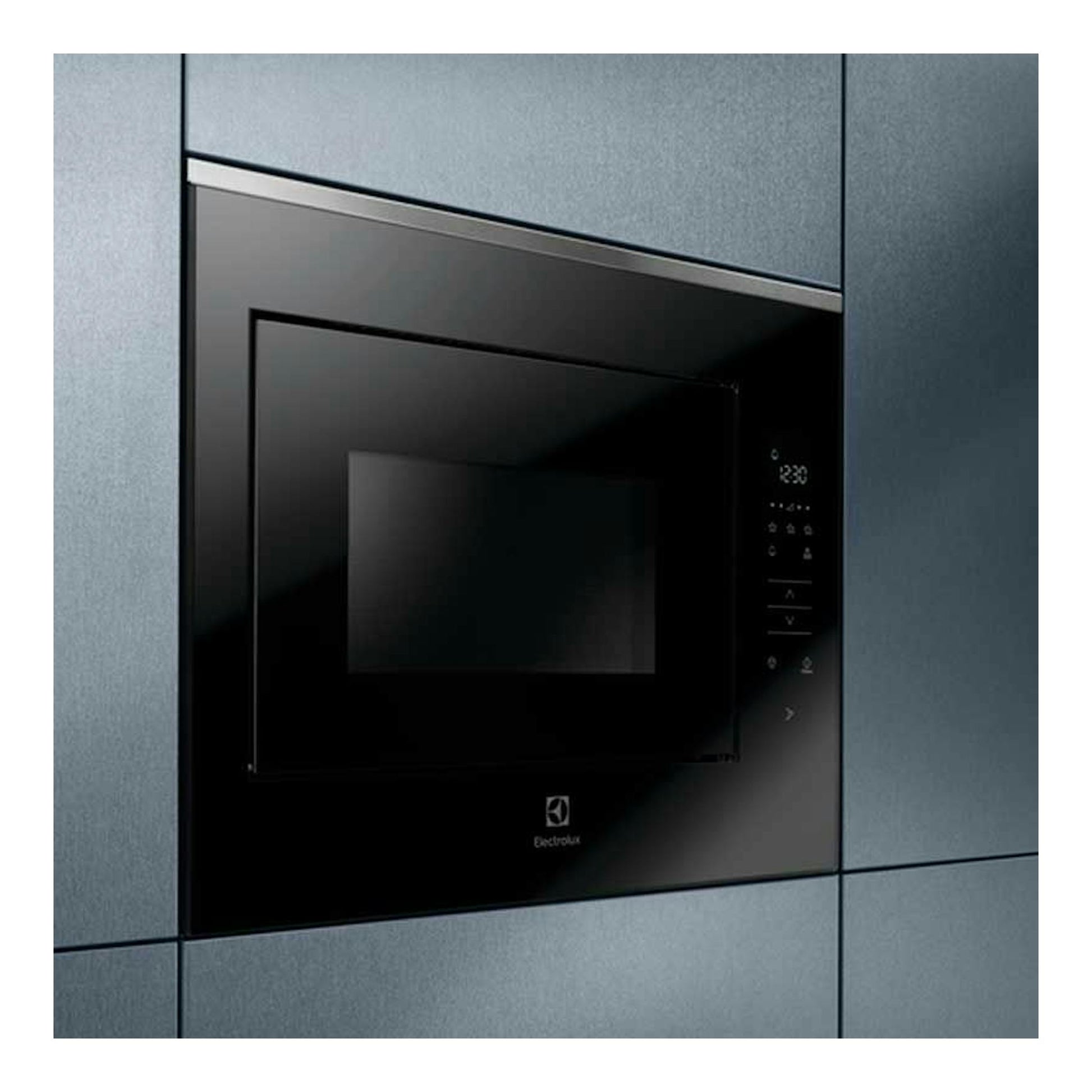 Microondas empotrado Electrolux KMFD264TEX negro, vista frontal con panel táctil y puerta de cristal.