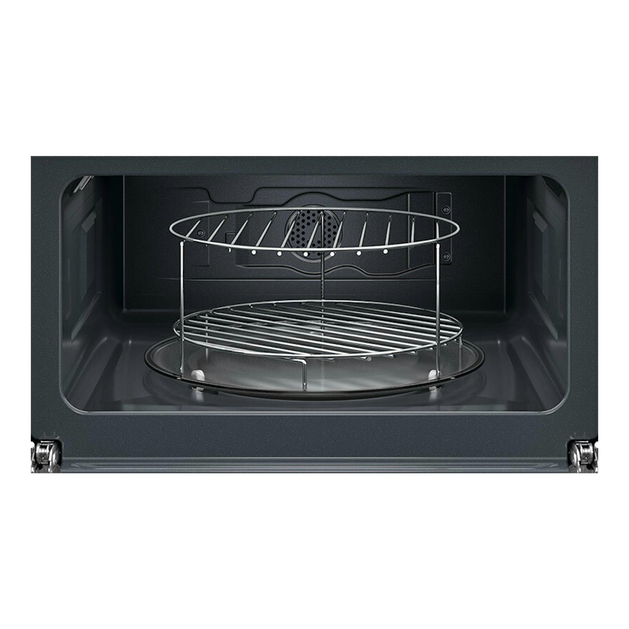 Microondas integrable AEG TM5NK401B, vista frontal del interior en negro con dos rejillas metálicas.
