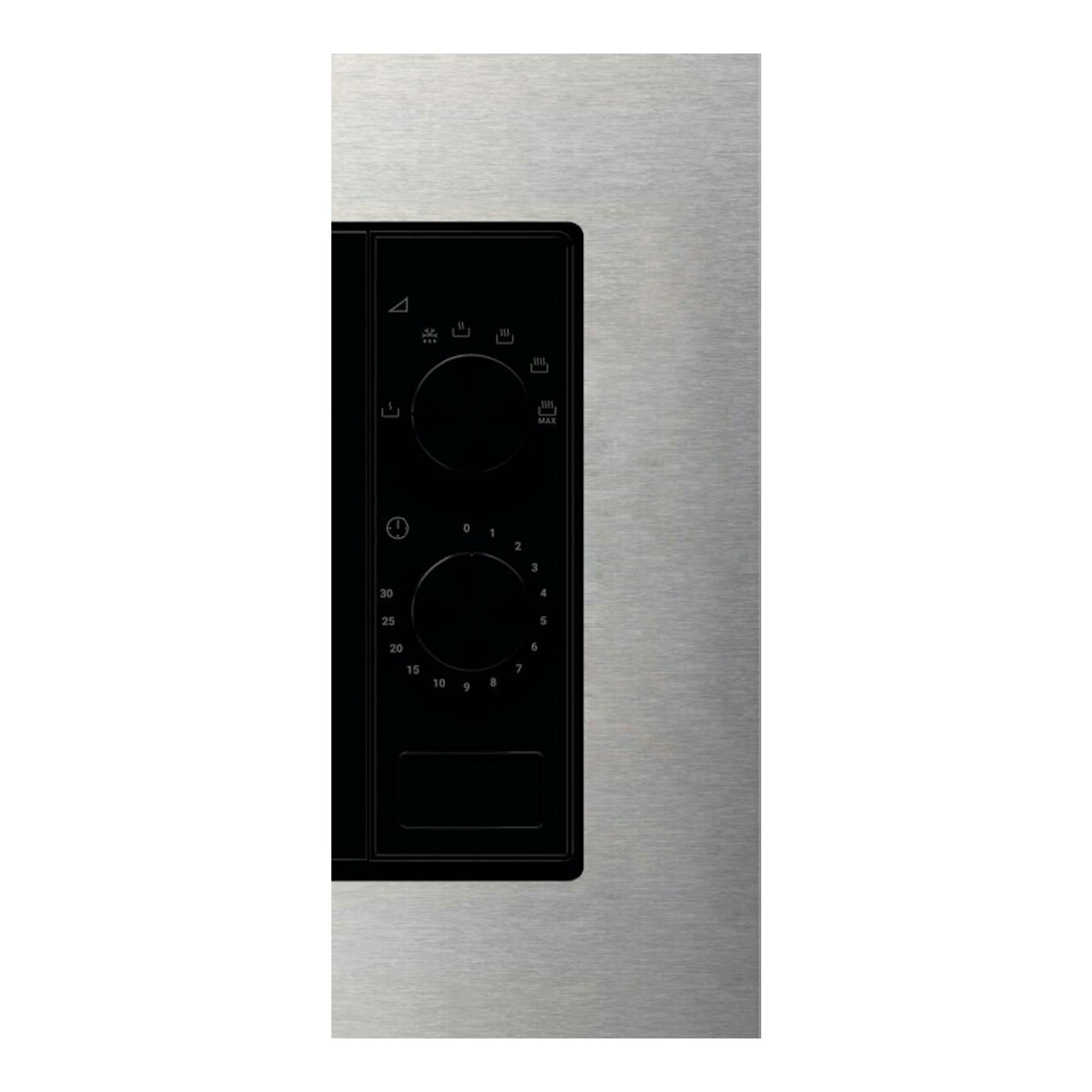 Microondas integrable Electrolux KMSE173MMX, frente de acero inoxidable con panel negro y dos mandos.