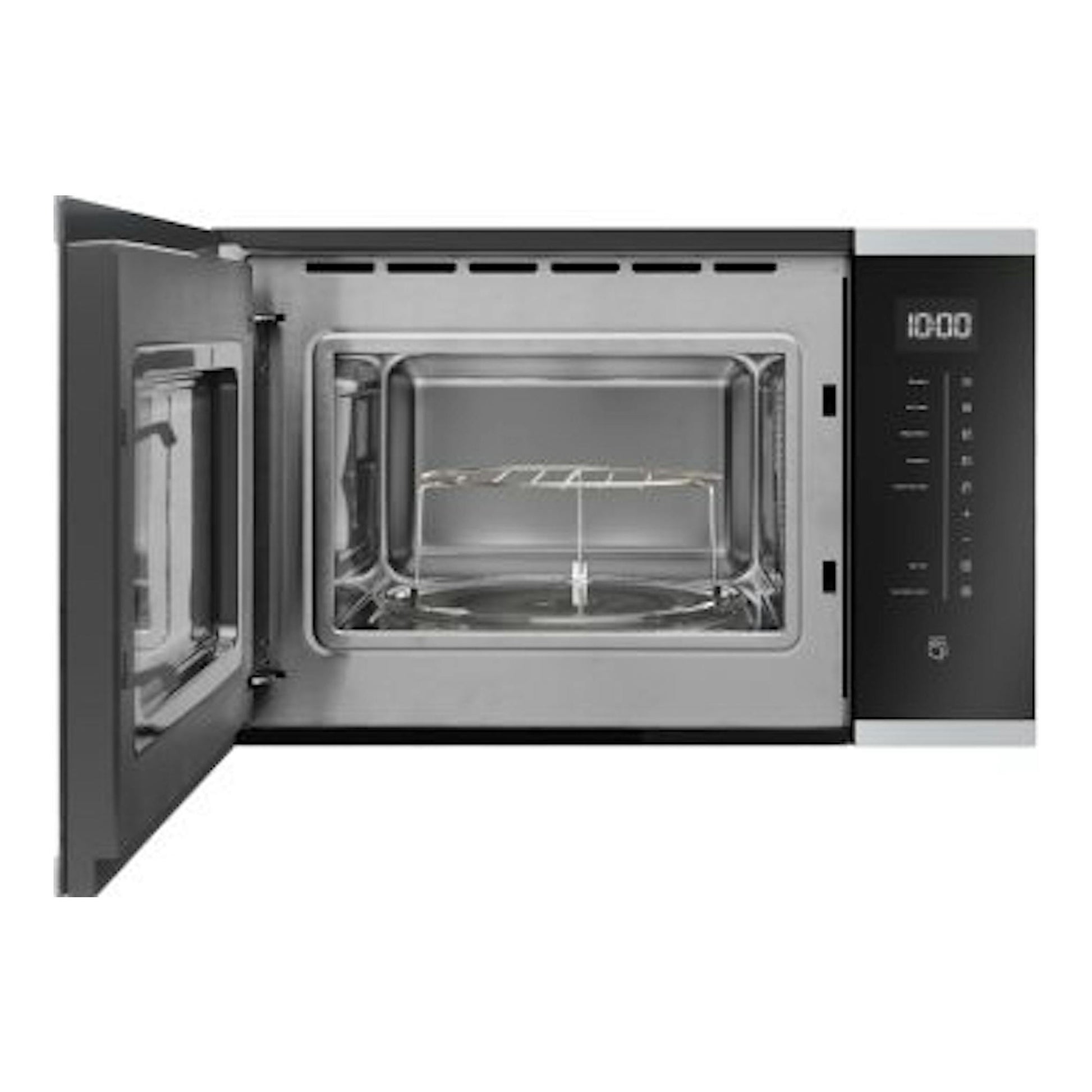 Microondas integrable Fagor 4MWB-25BTCGX inox, puerta abierta, vista frontal.