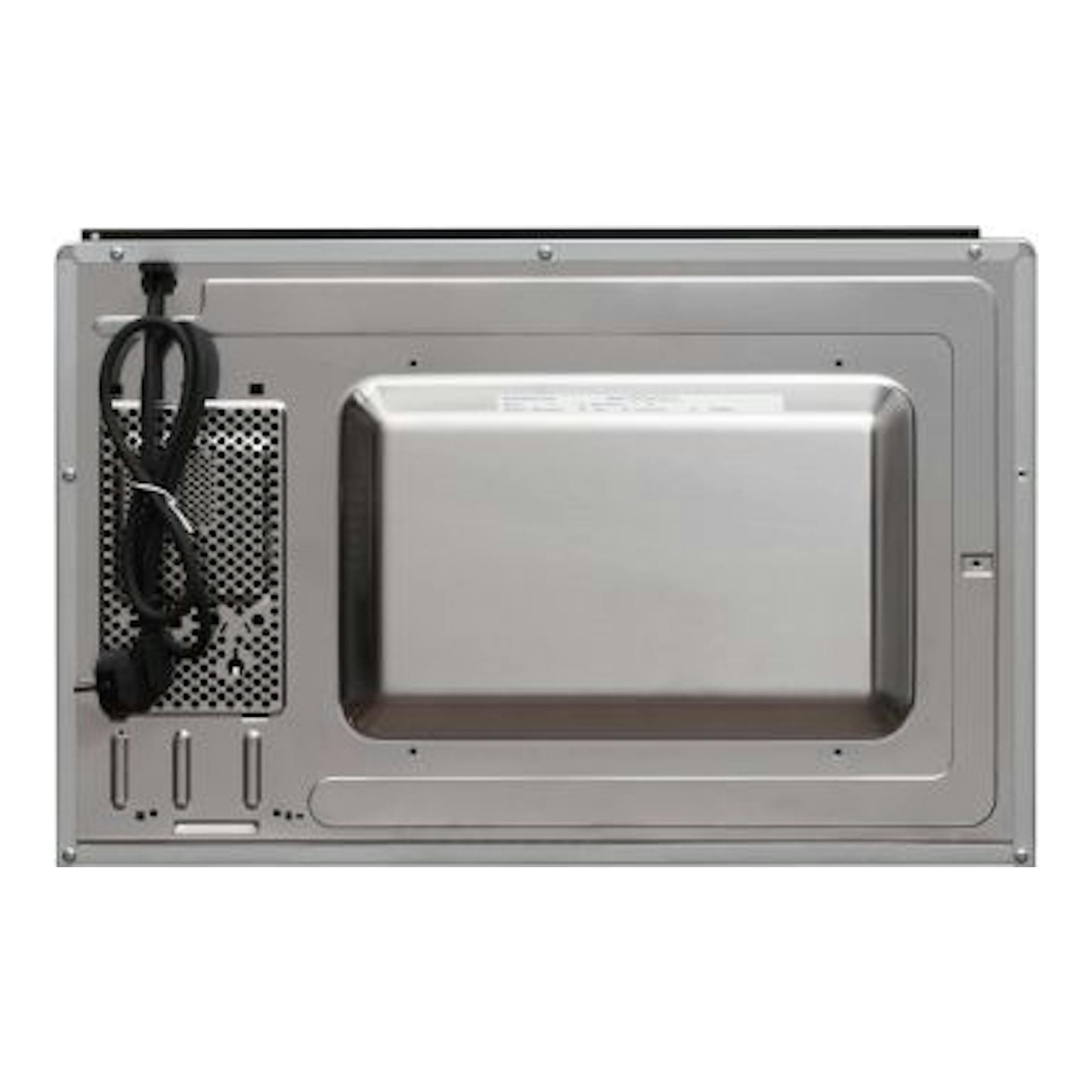Microondas integrable Fagor 4MWB-25BTCGX en inox, vista trasera con cable de alimentación.
