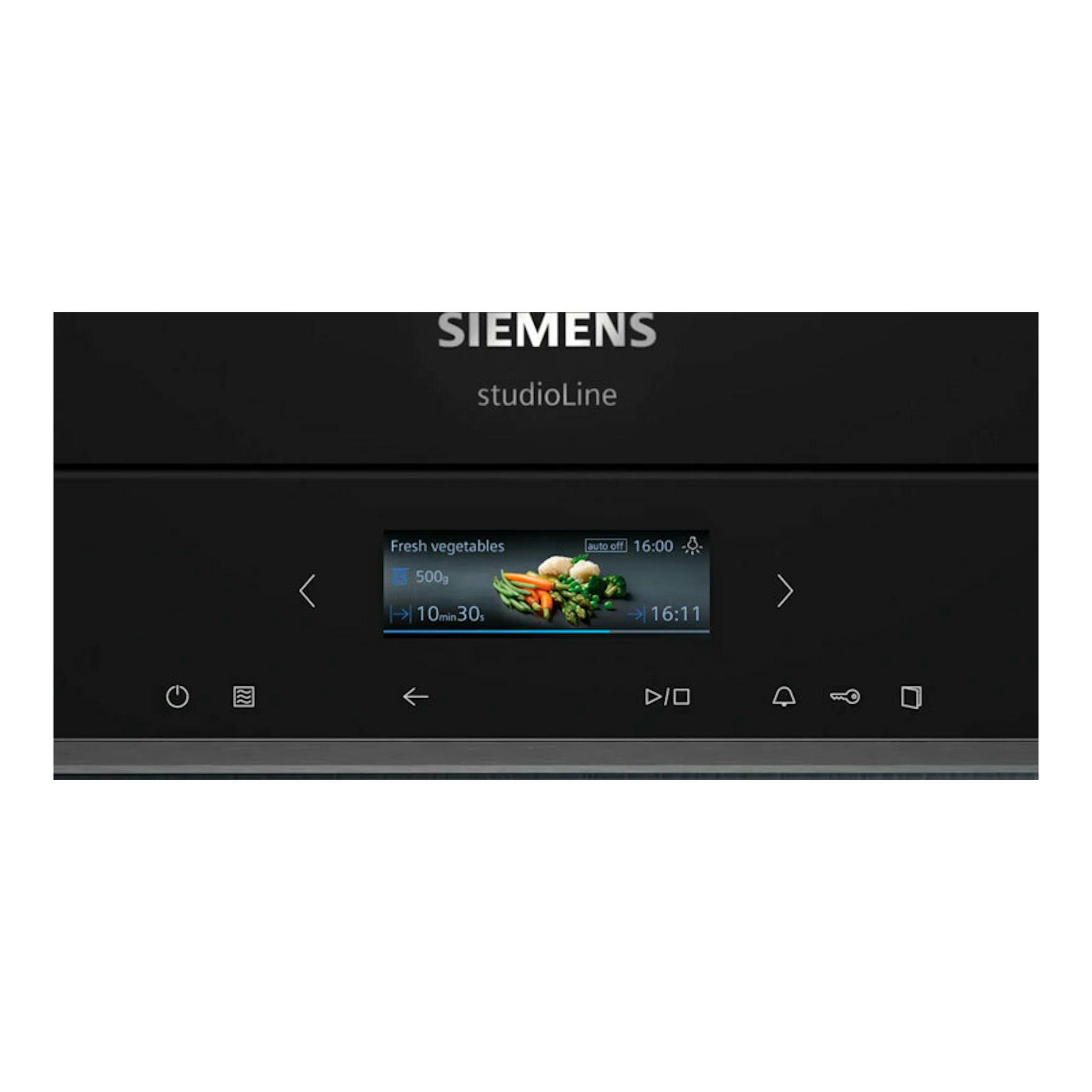 Microondas integrable Siemens BE732L1B1 negro, vista frontal con panel táctil y pantalla central.