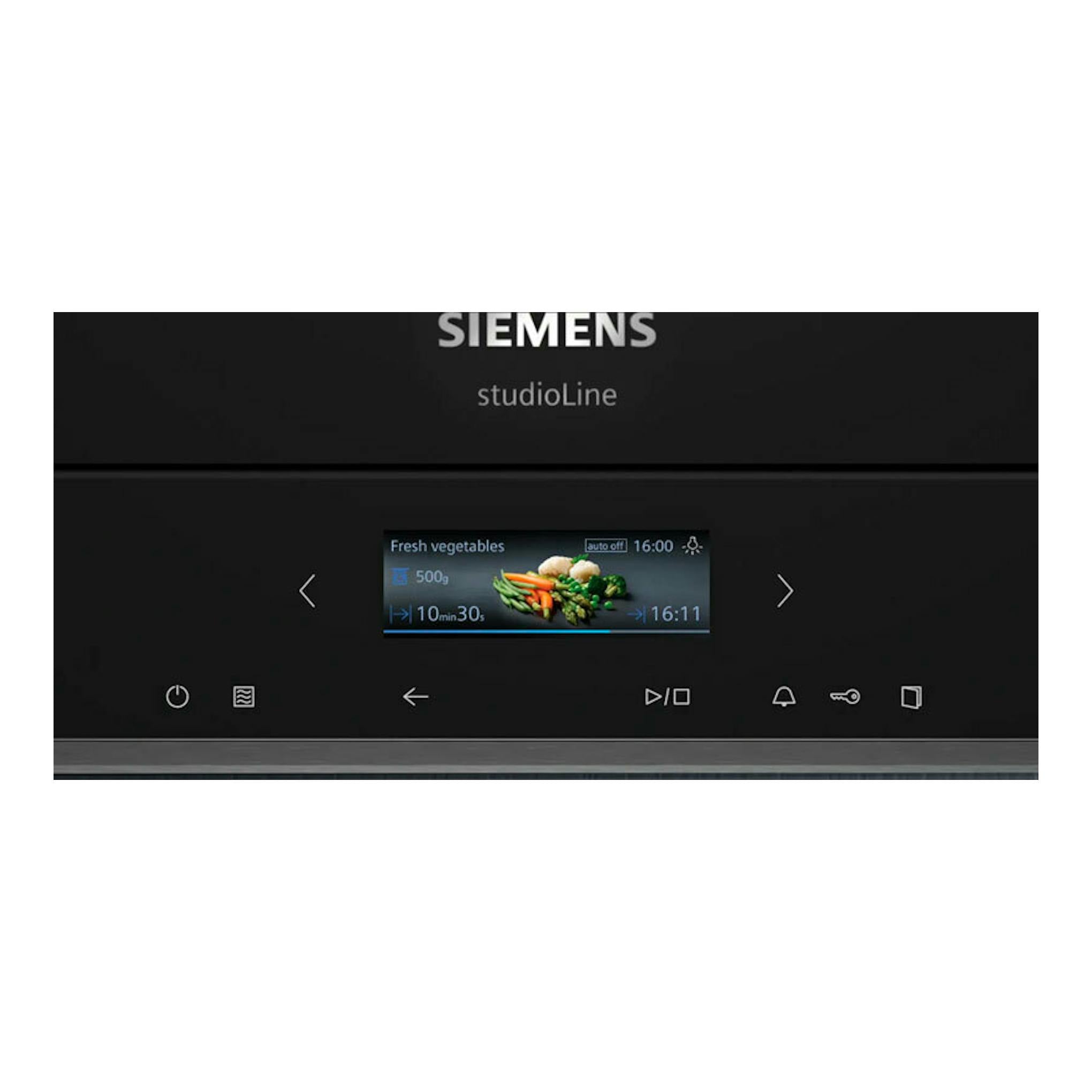 Microondas integrable Siemens BE732L1B1 negro, vista frontal con panel táctil y pantalla central.