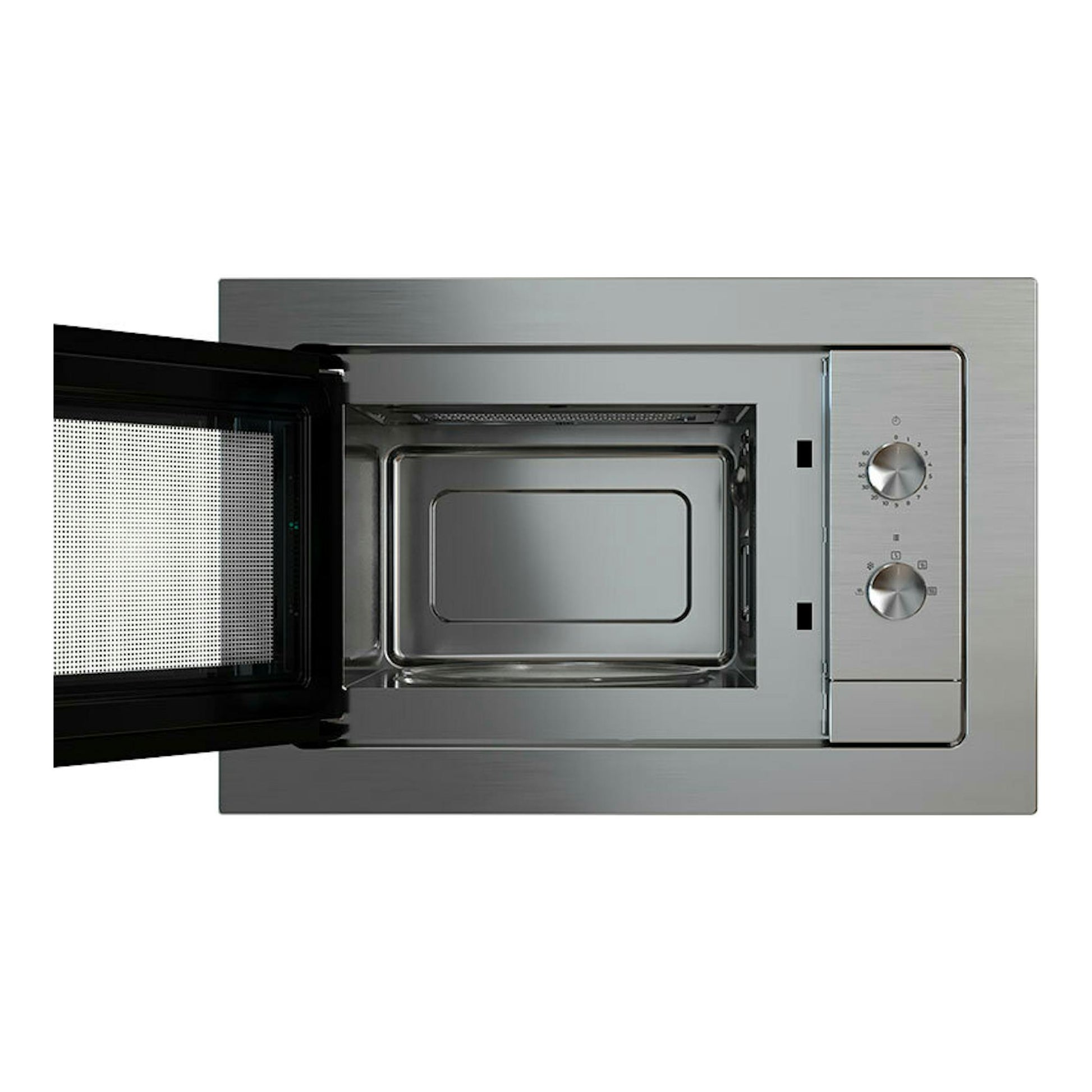 Microondas integrable Teka MB6200BI inox, vista frontal con la puerta abierta.