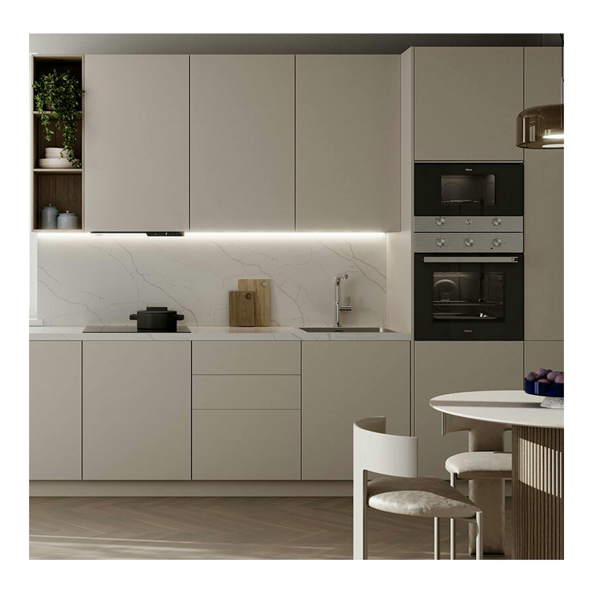 Microondas integrable Teka MS6220BI L inox, empotrado en columna, vista frontal, negro y acero inoxidable.