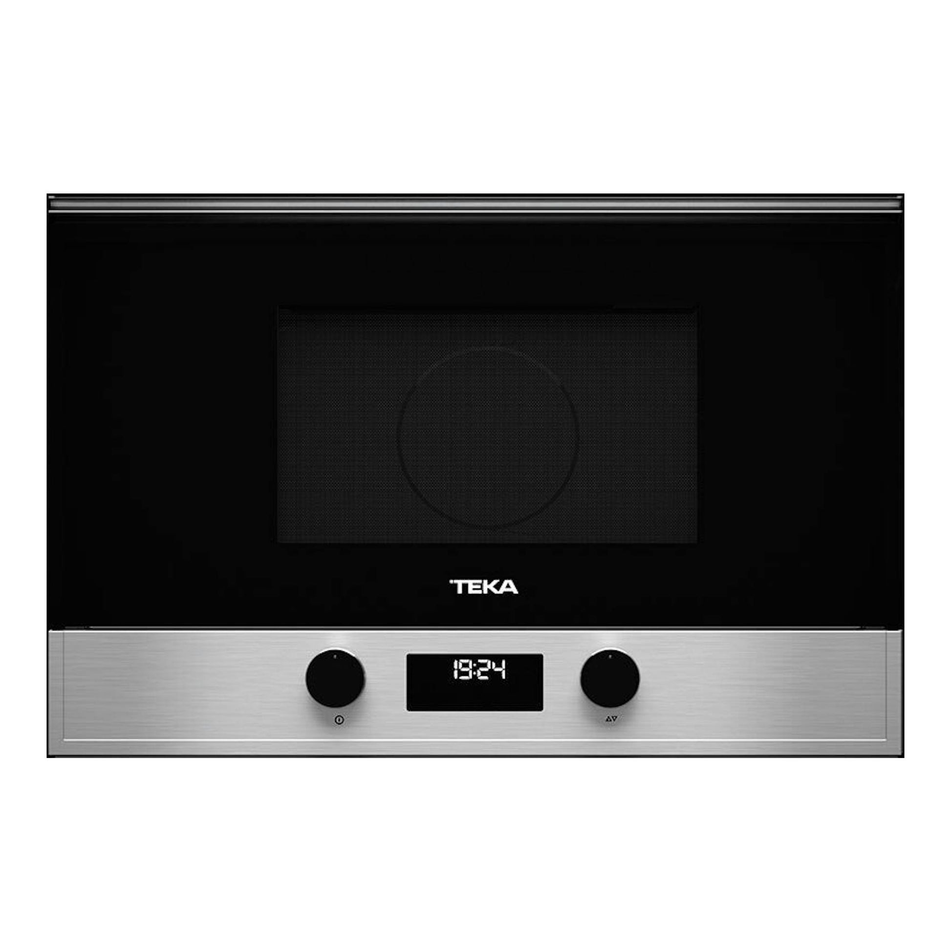 Microondas integrable Teka MS622BIS LS, frontal negro con panel inoxidable, pantalla digital y dos mandos.