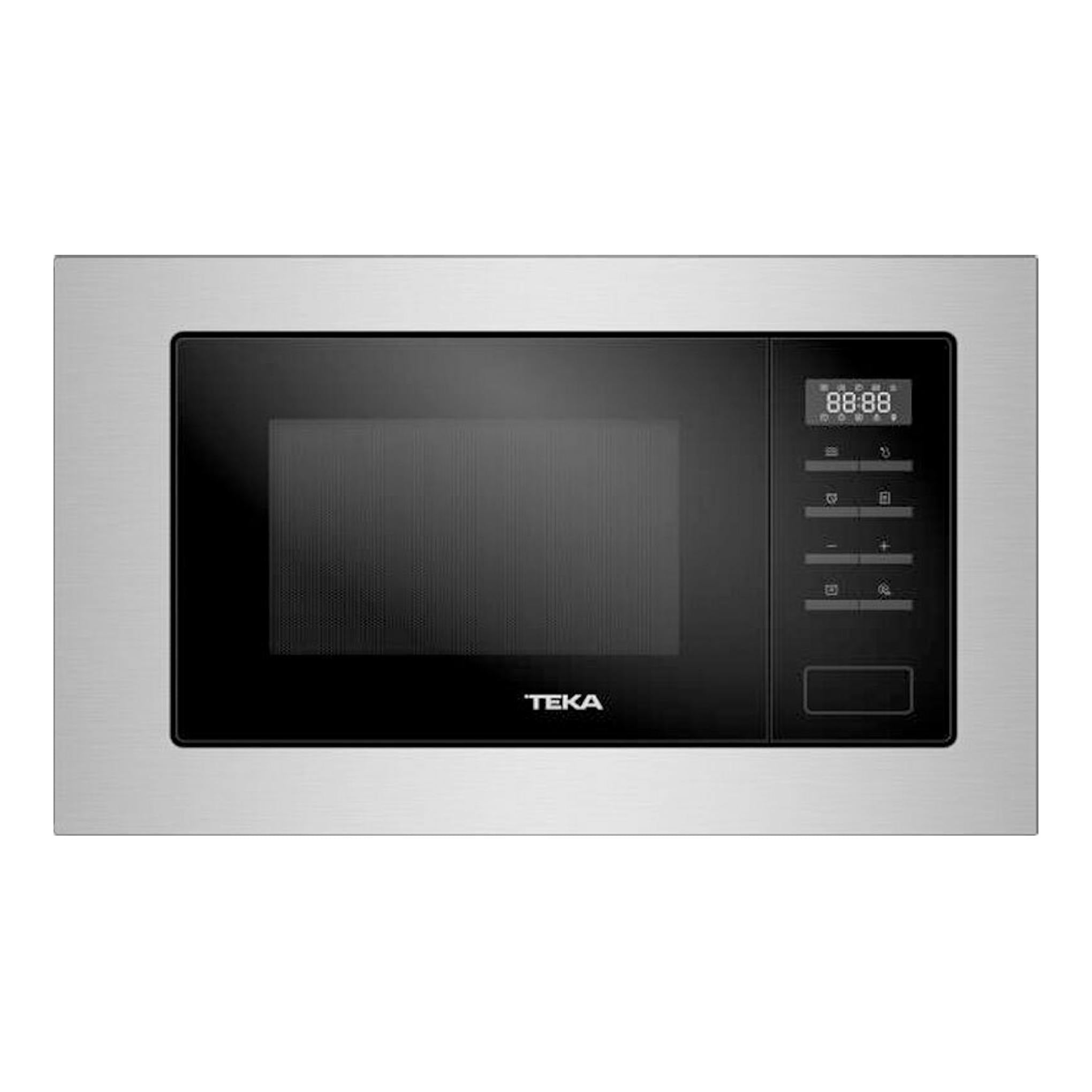 Microondas integrable Teka MSEG620FI, vista frontal, negro e inox, con panel digital a la derecha.
