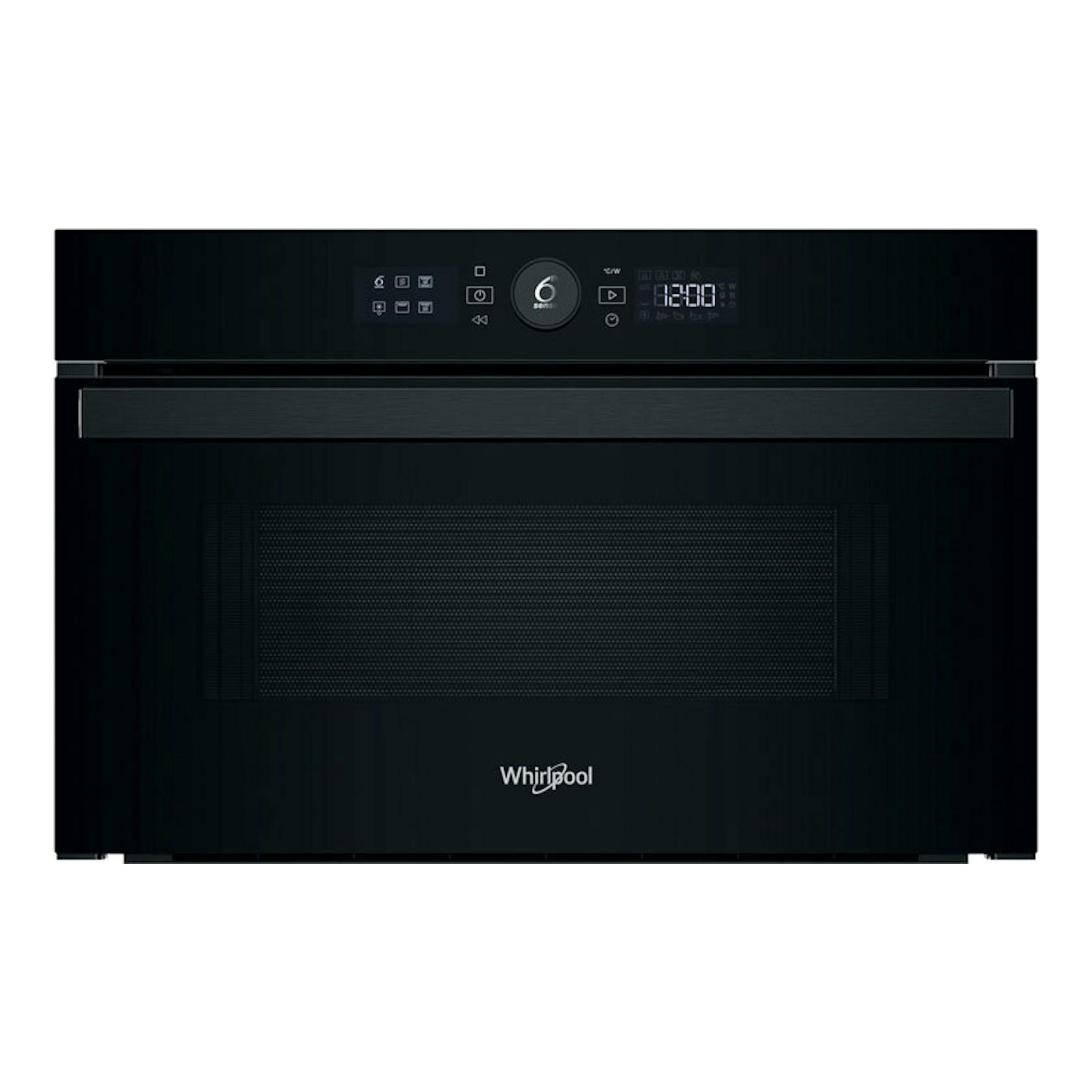 Microondas integrable Whirlpool WMD44MB, vista frontal, acabado negro, panel digital y puerta oscura.