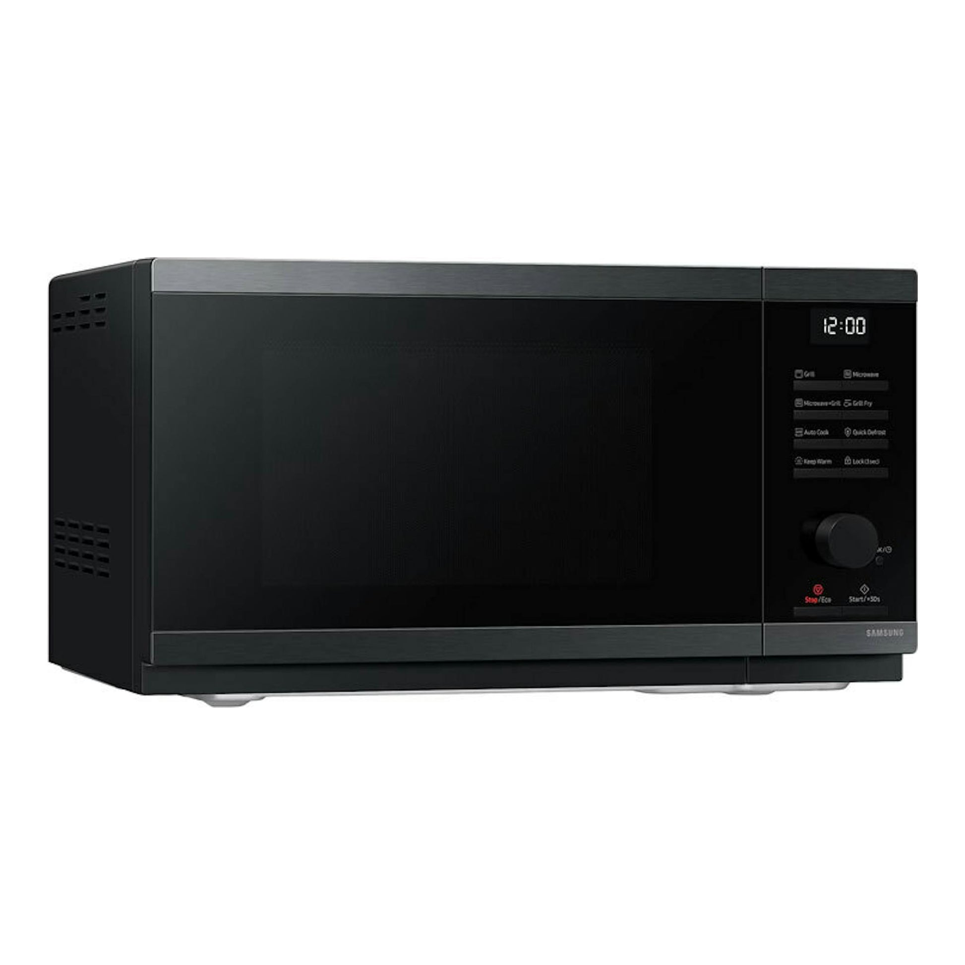 Microondas Samsung MG23DG4524CGE1 negro, vista frontal con panel digital y puerta oscura.