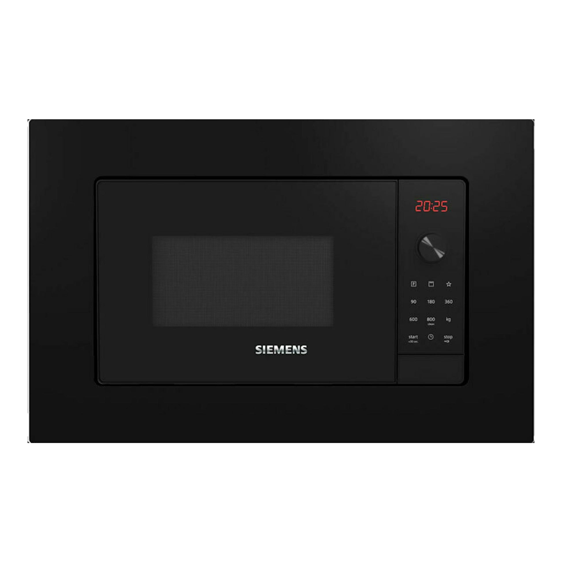 Microondas Siemens BE623LMB3 negro, vista frontal, con display rojo y panel de control a la derecha.