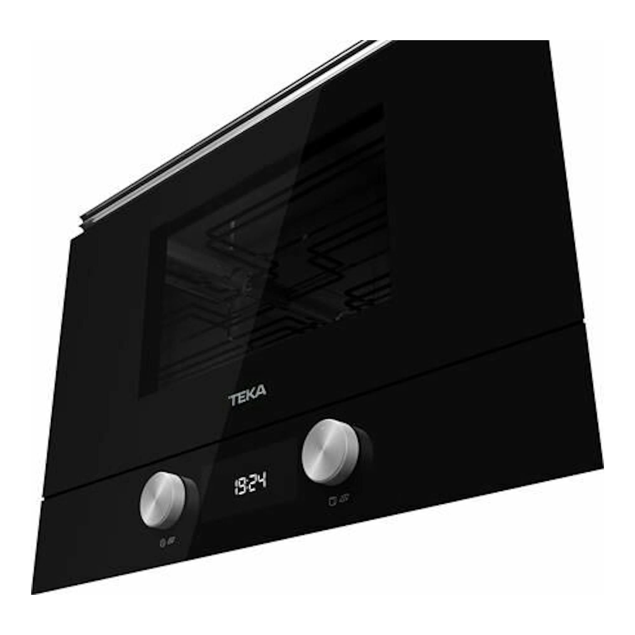 Microondas empotrado Teka ML8220BIS BK negro, vista frontal inclinada, con dos mandos y display digital.