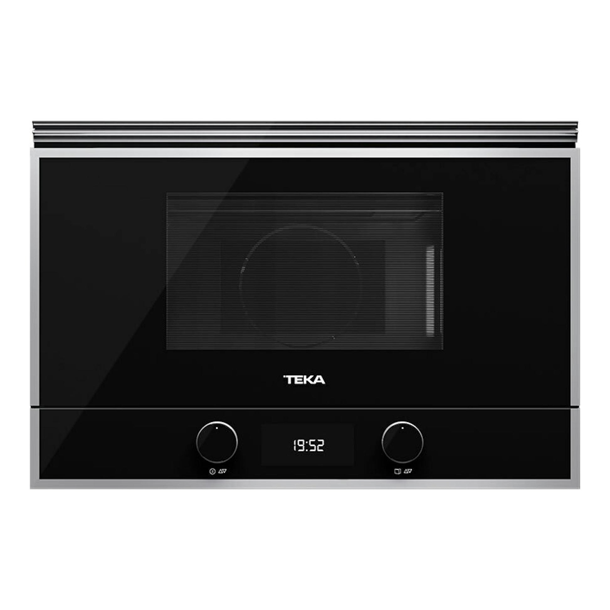 Microondas empotrable Teka ML822BIS L negro, vista frontal con panel digital y dos mandos.