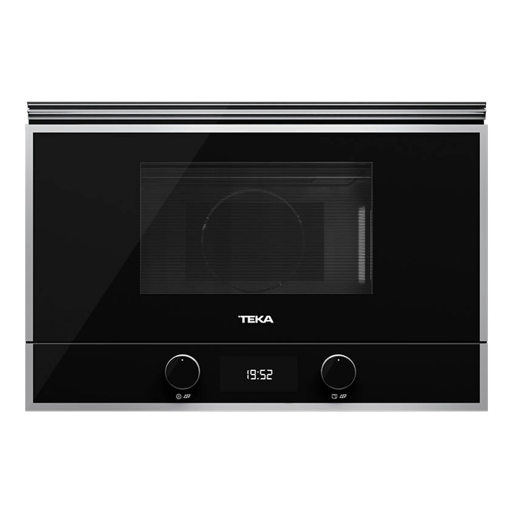 Microondas empotrable Teka ML822BIS L negro, vista frontal con panel digital y dos mandos.