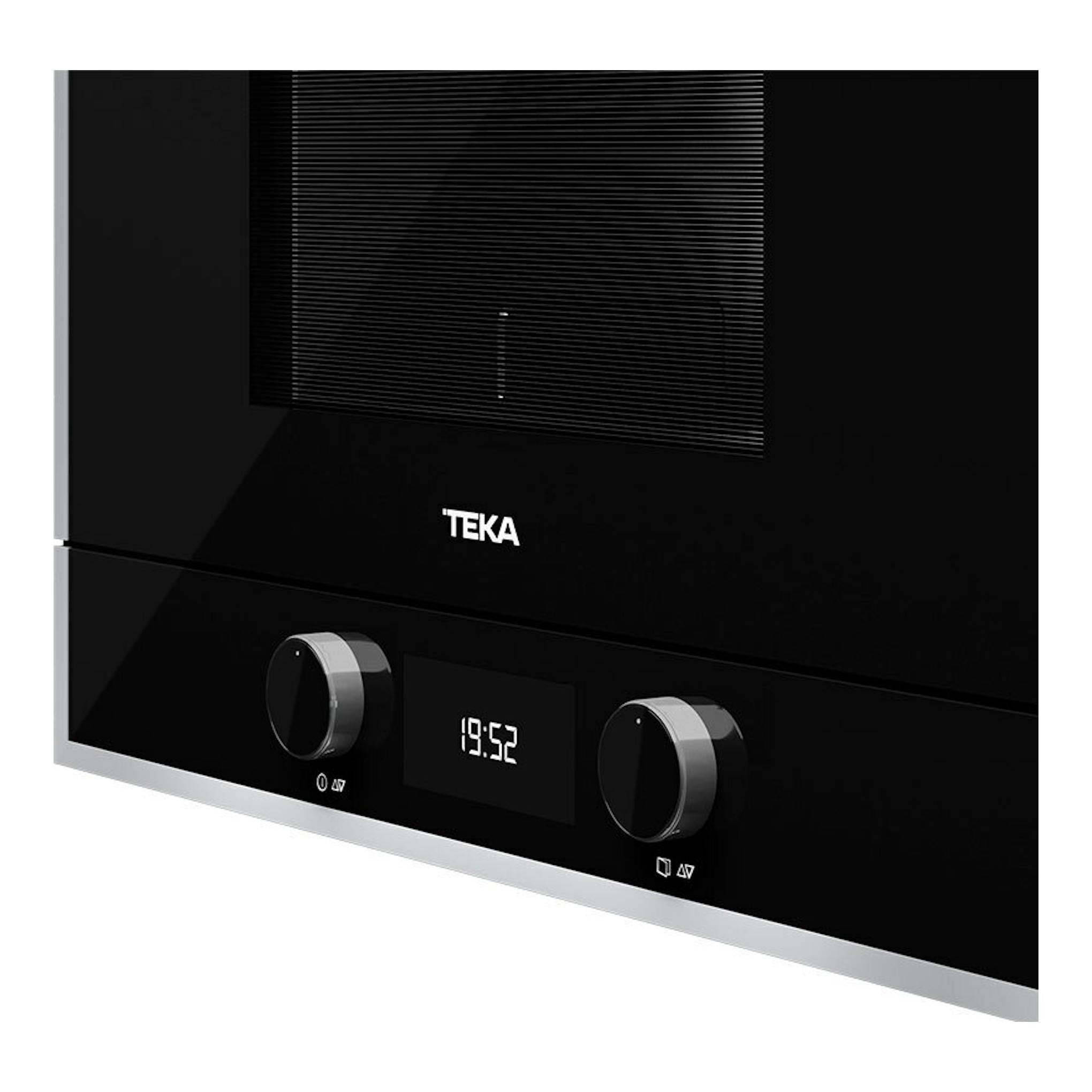 Microondas Teka ML822BIS L negro, vista frontal parcial, con dos mandos y display digital.