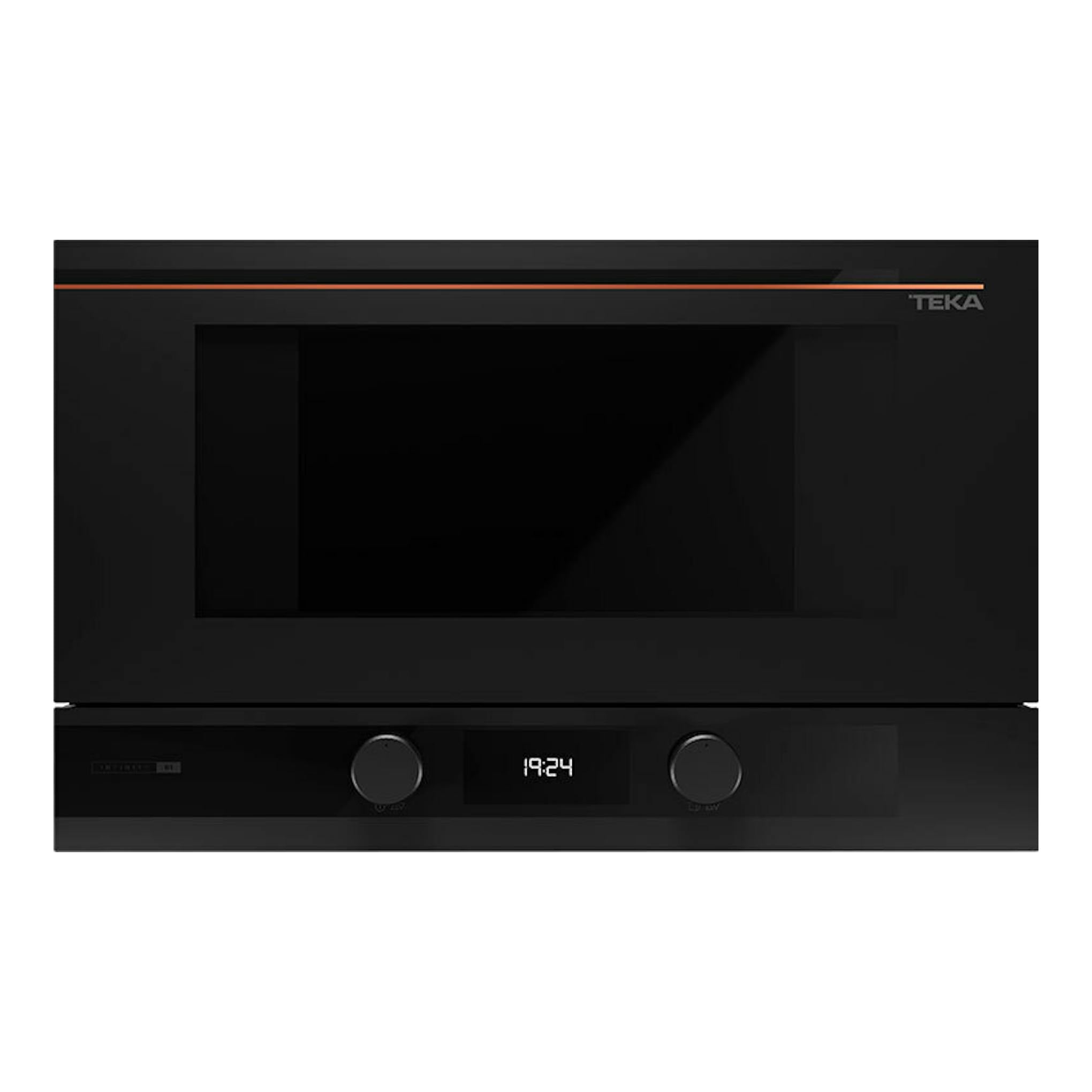 Microondas empotrable Teka ML82G1BISL negro, vista frontal, con display digital y dos mandos.