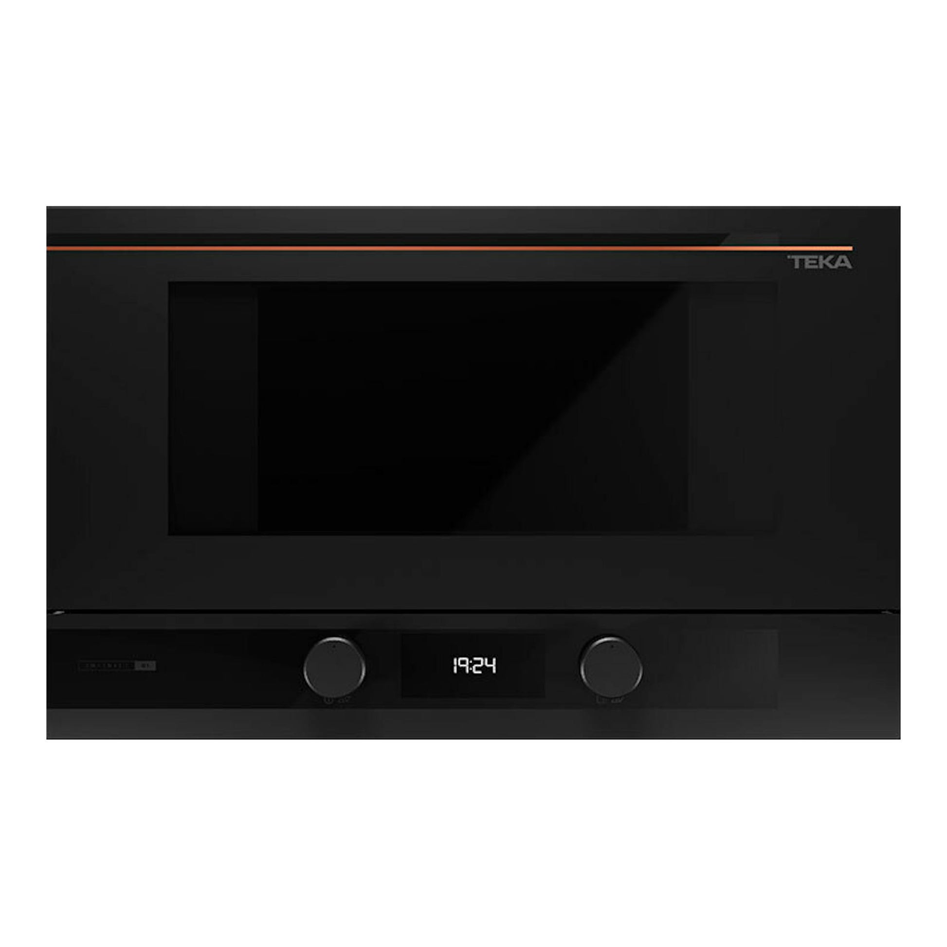 Microondas empotrable Teka ML82G1BISL negro, vista frontal con pantalla digital y dos mandos.