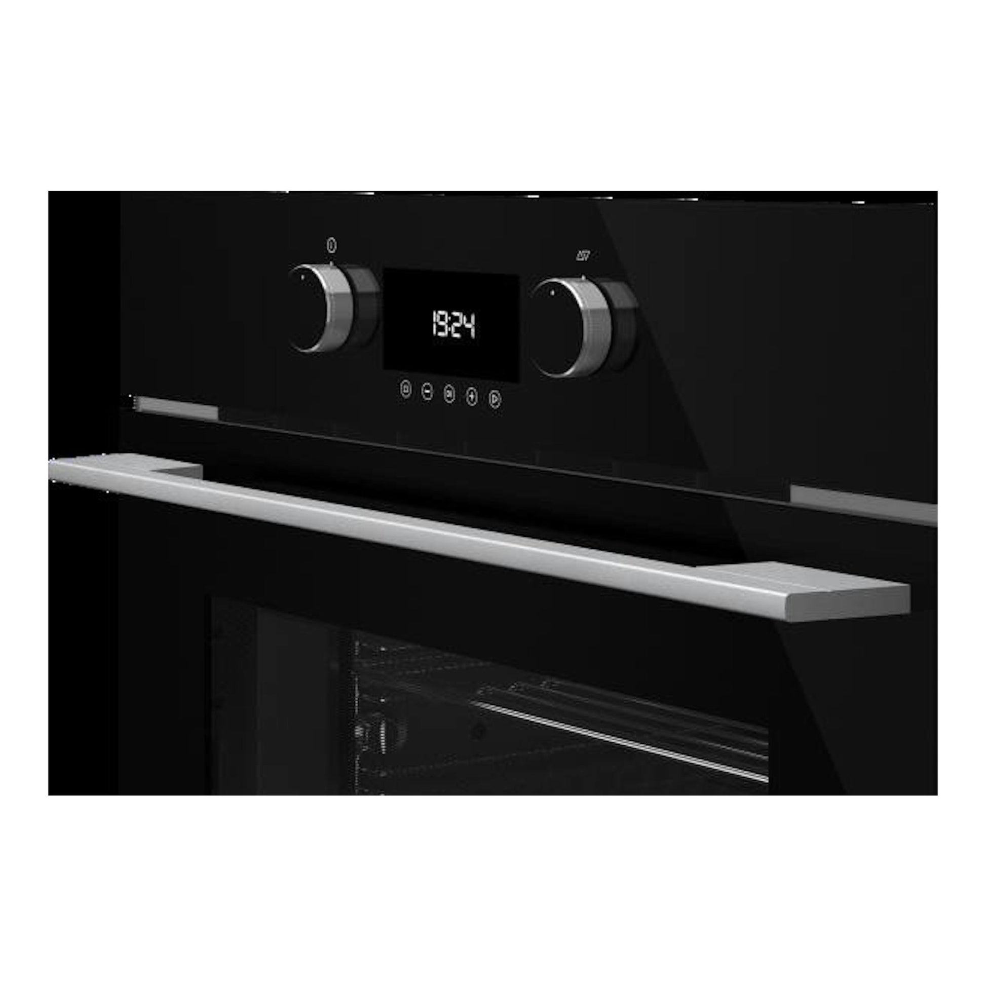 Microondas integrable Teka MLC 8440 BK negro, vista frontal con panel digital y dos mandos.