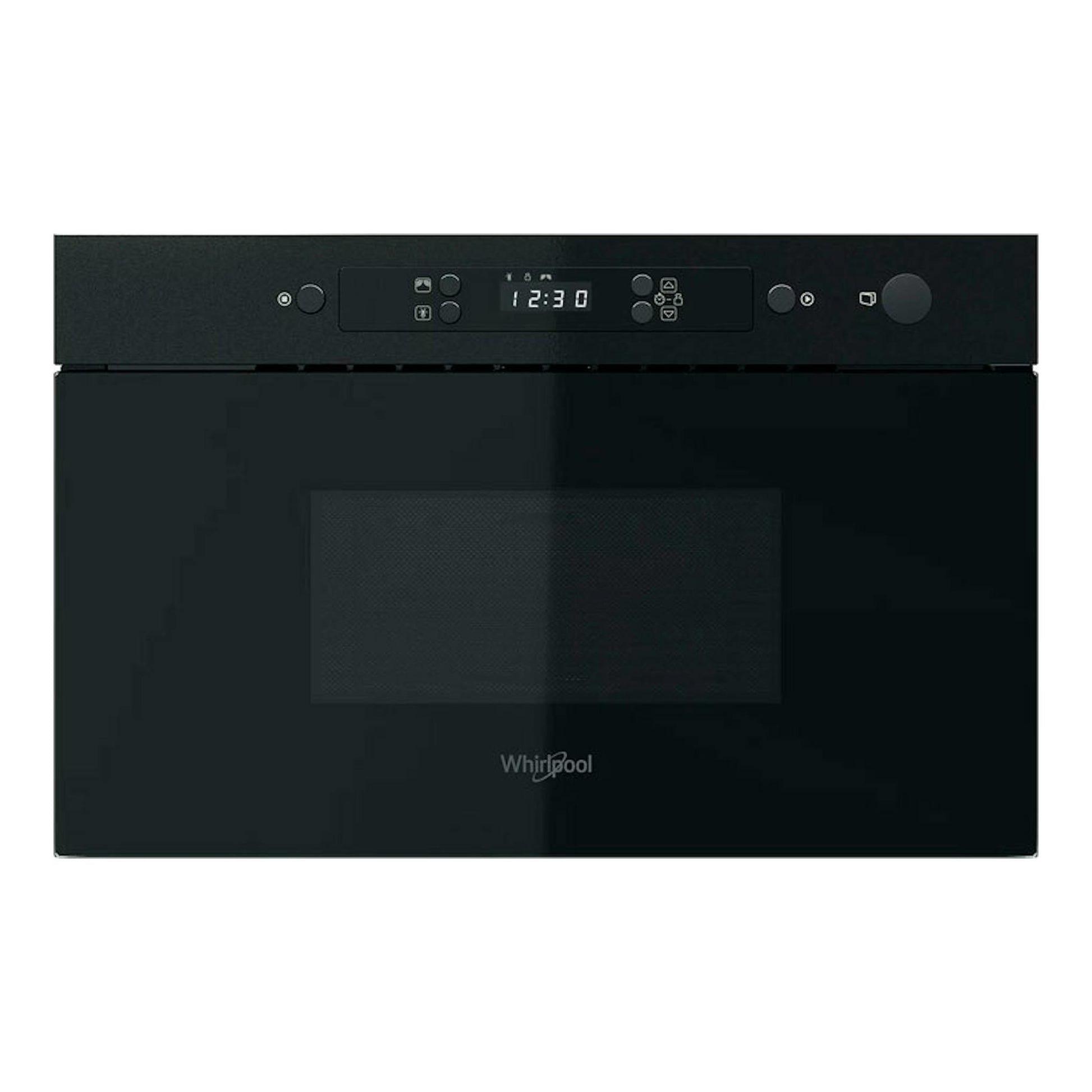 Microondas Whirlpool MBNA900B negro, vista frontal, con panel digital y puerta de vidrio.