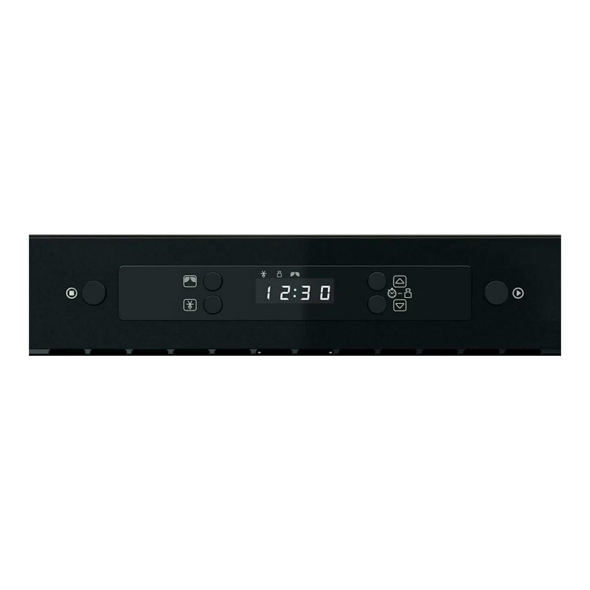 Microondas Whirlpool MBNA900B negro, vista frontal del panel con pantalla digital y botones táctiles.