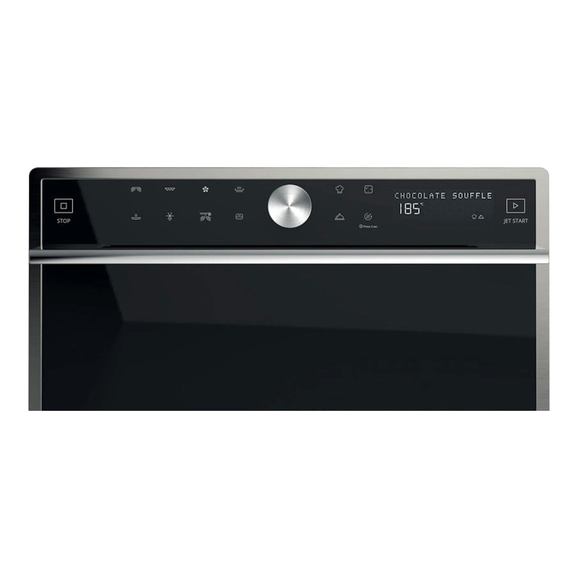 Microondas Whirlpool MWSC 9133 SX, vista frontal, panel negro con detalles inox y display digital.