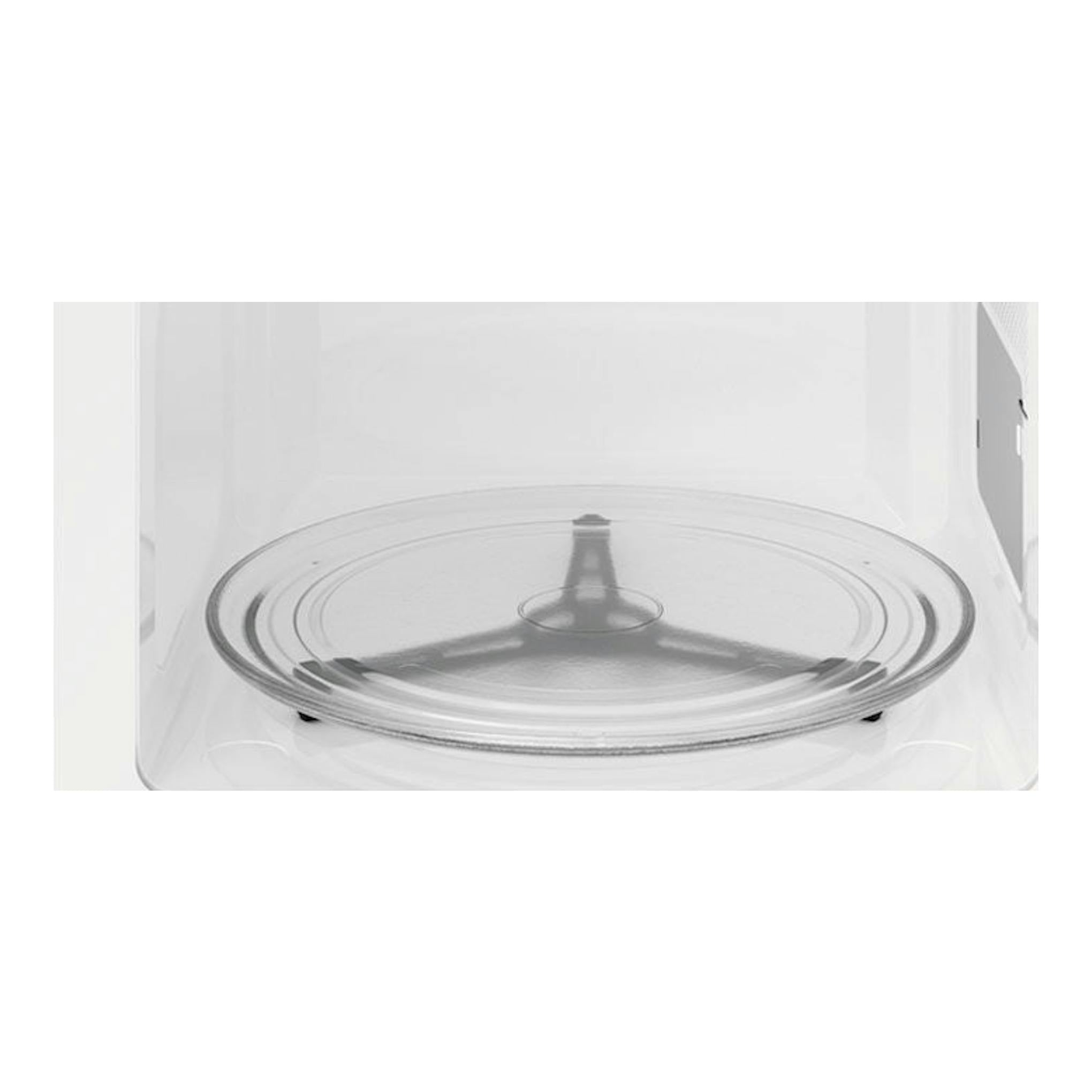 Microondas Zanussi ZMBN2SX negro, vista frontal del interior con plato giratorio de vidrio.