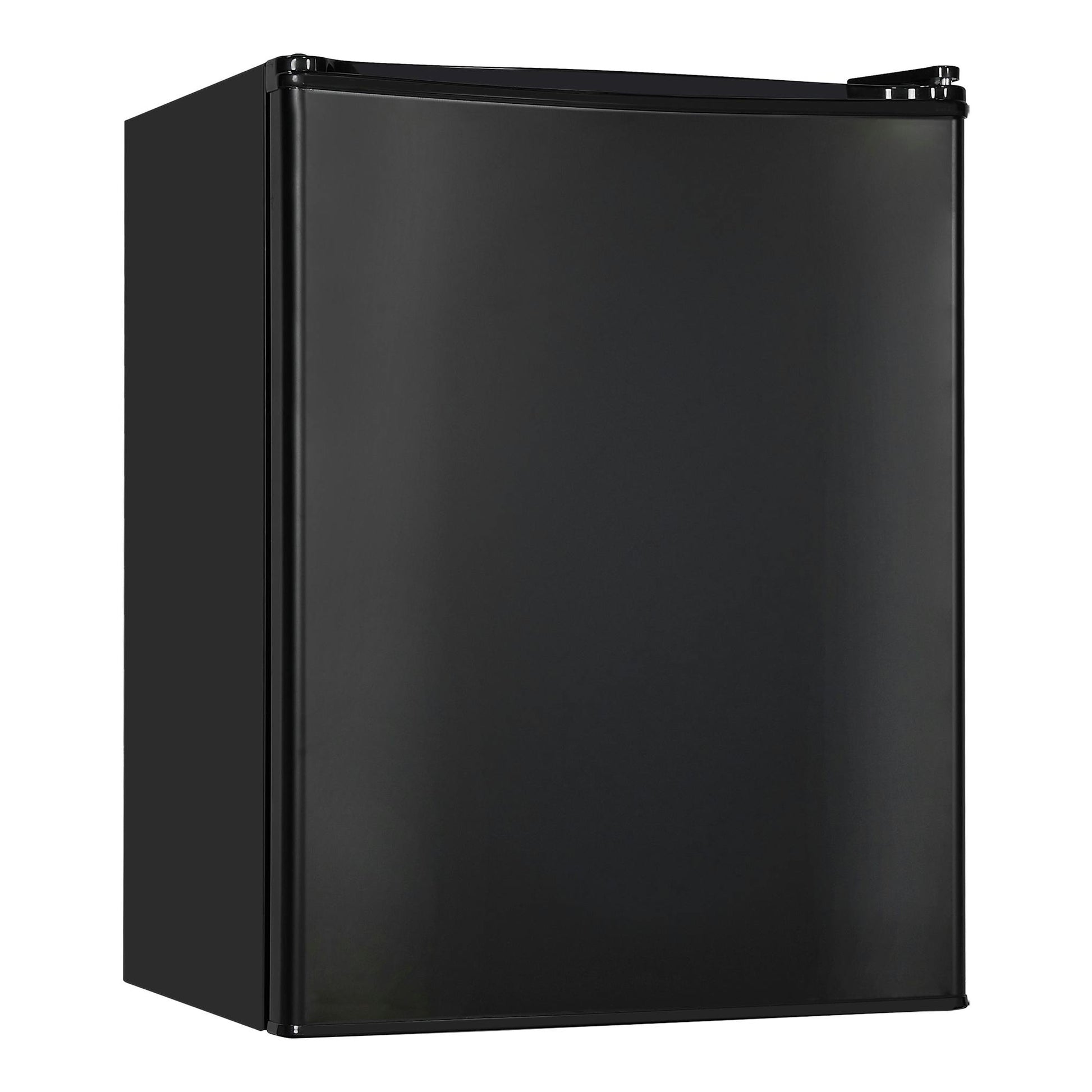 Minibar Exquisit KB60-V-090E negro, vista frontal en ángulo, con puerta lisa y cuerpo compacto.